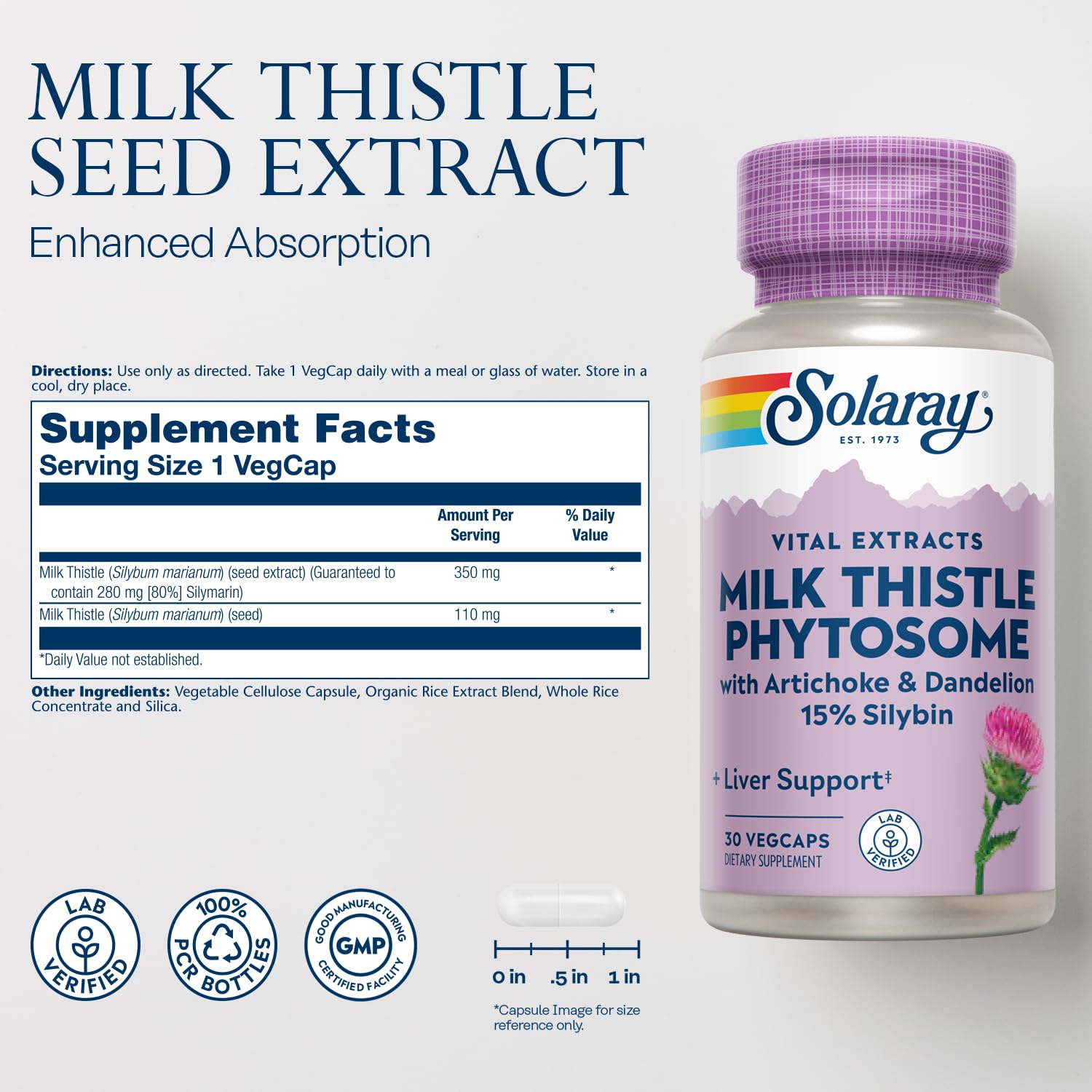 SOLARAY Milk Thistle Phytosome with Artichoke, Dandelion & Ginger – 15% Silybin Liver Support, 60-Day Guarantee | 30 Servings