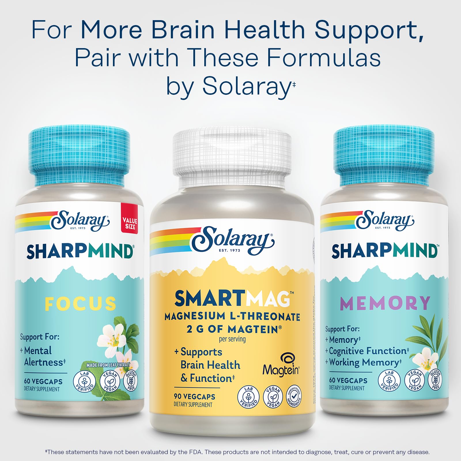 SOLARAY SmartMag Magtein Magnesium L-Threonate 2g – Brain Health Support, 30 Servings – Vegan
