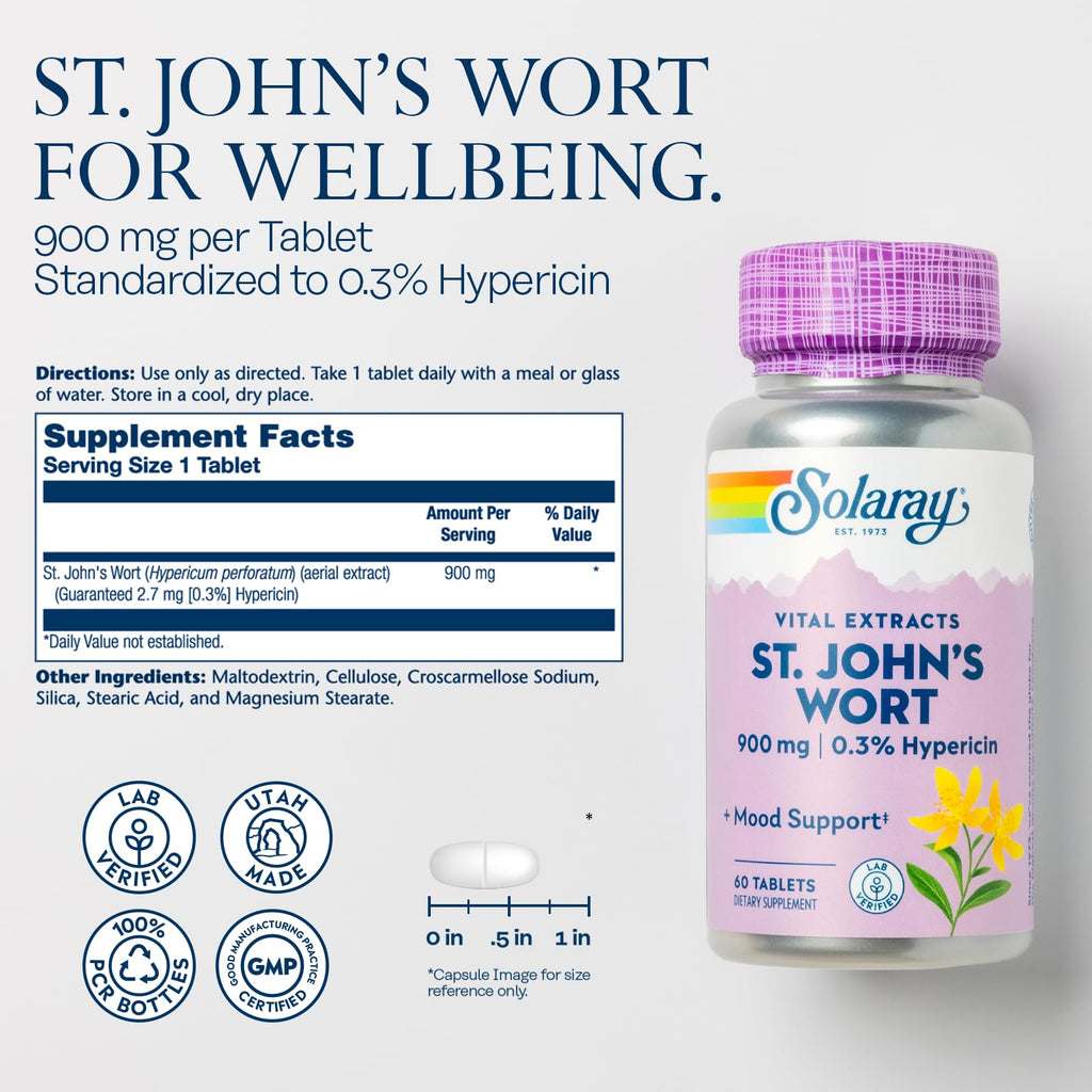 SOLARAY St. John's Wort 900mg – One Daily, 60 Servings | Mood & Brain Support