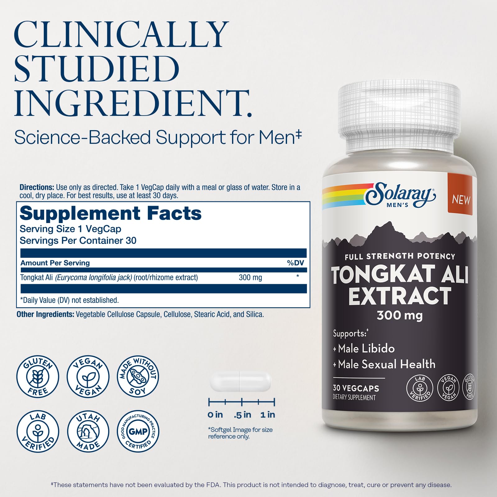 SOLARAY Tongkat Ali Extract 300mg – Male Enhancement & Libido Support (Vegan, Gluten-Free)