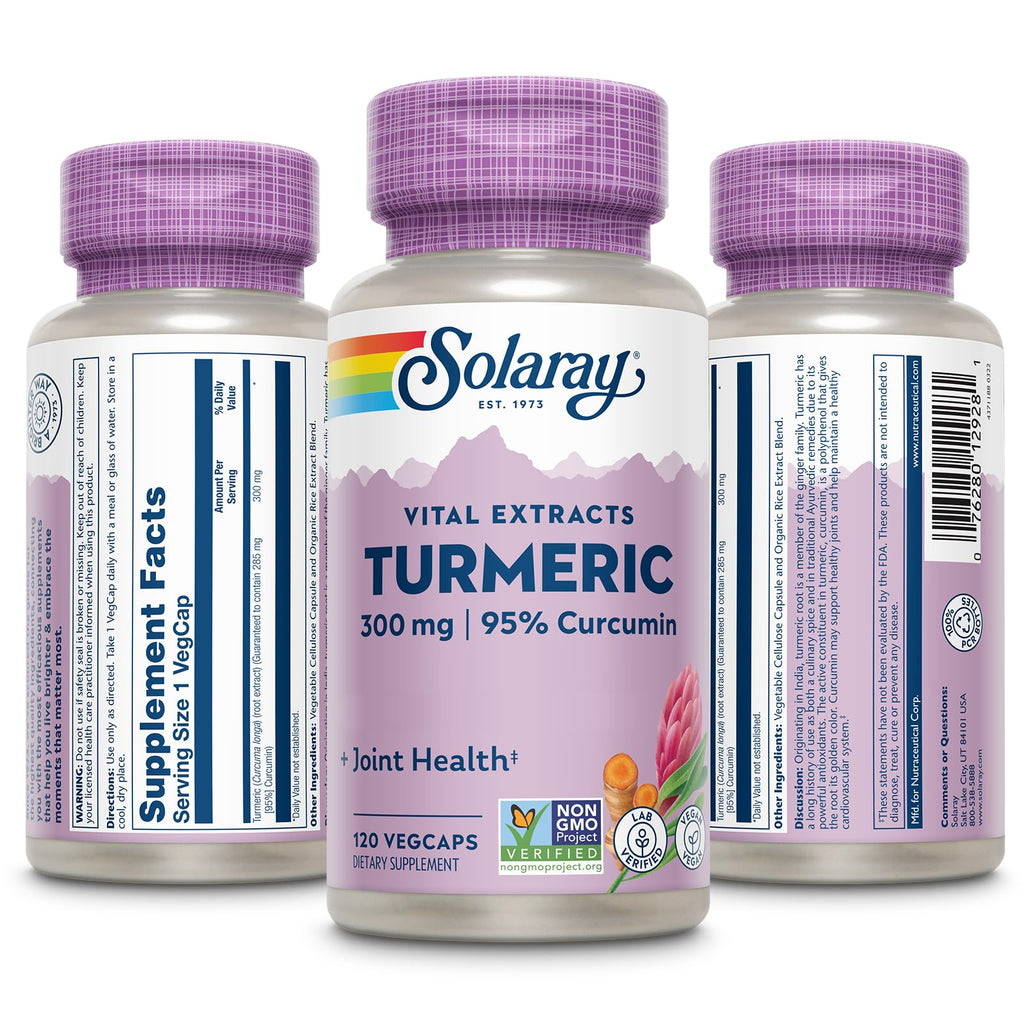 SOLARAY Turmeric 300 mg – Joint Support (95% Curcumin) – Vegan, Lab Verified, 120 CT