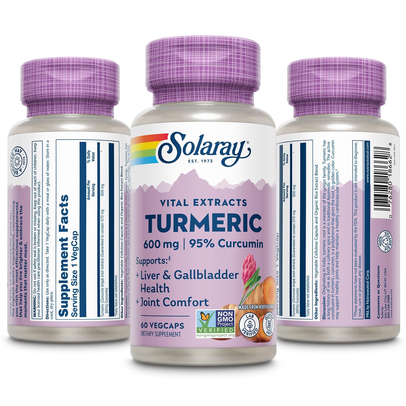 SOLARAY Turmeric 600mg – 95% Curcuminoids | Joint & Liver Support