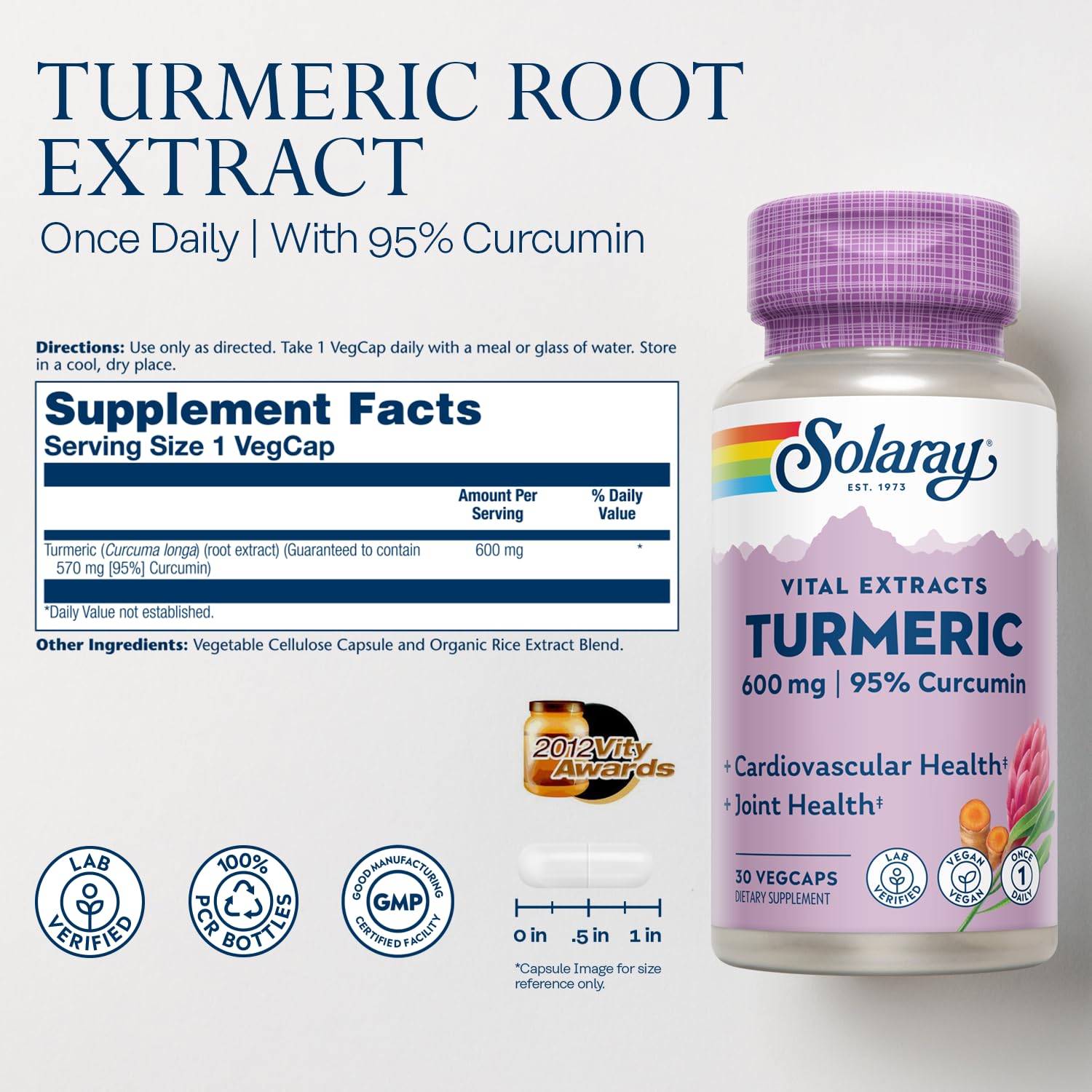 SOLARAY Turmeric 600mg – 95% Curcuminoids | Joint, Gallbladder & Liver Support