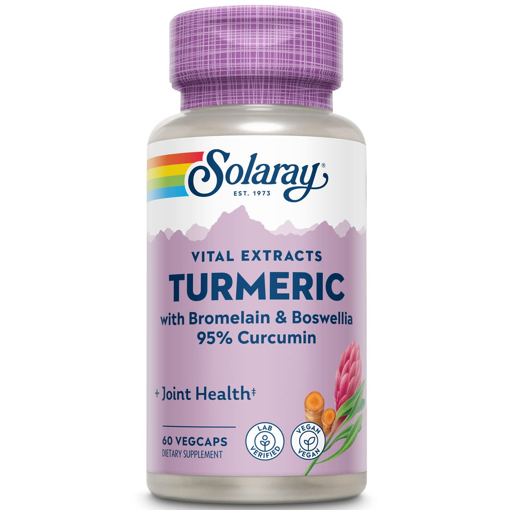 SOLARAY Turmeric Curcumin Supplement with Bromelain & Boswellia – 95% Curcumin, 60 Servings, Vegan