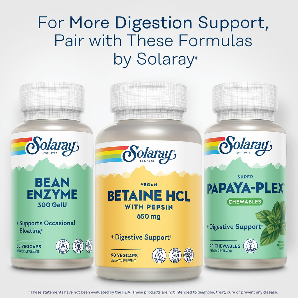 SOLARAY Vegan Betaine HCL with Pepsin - Digestive Health Supplement, 90 VegCaps | 60-Day Guarantee