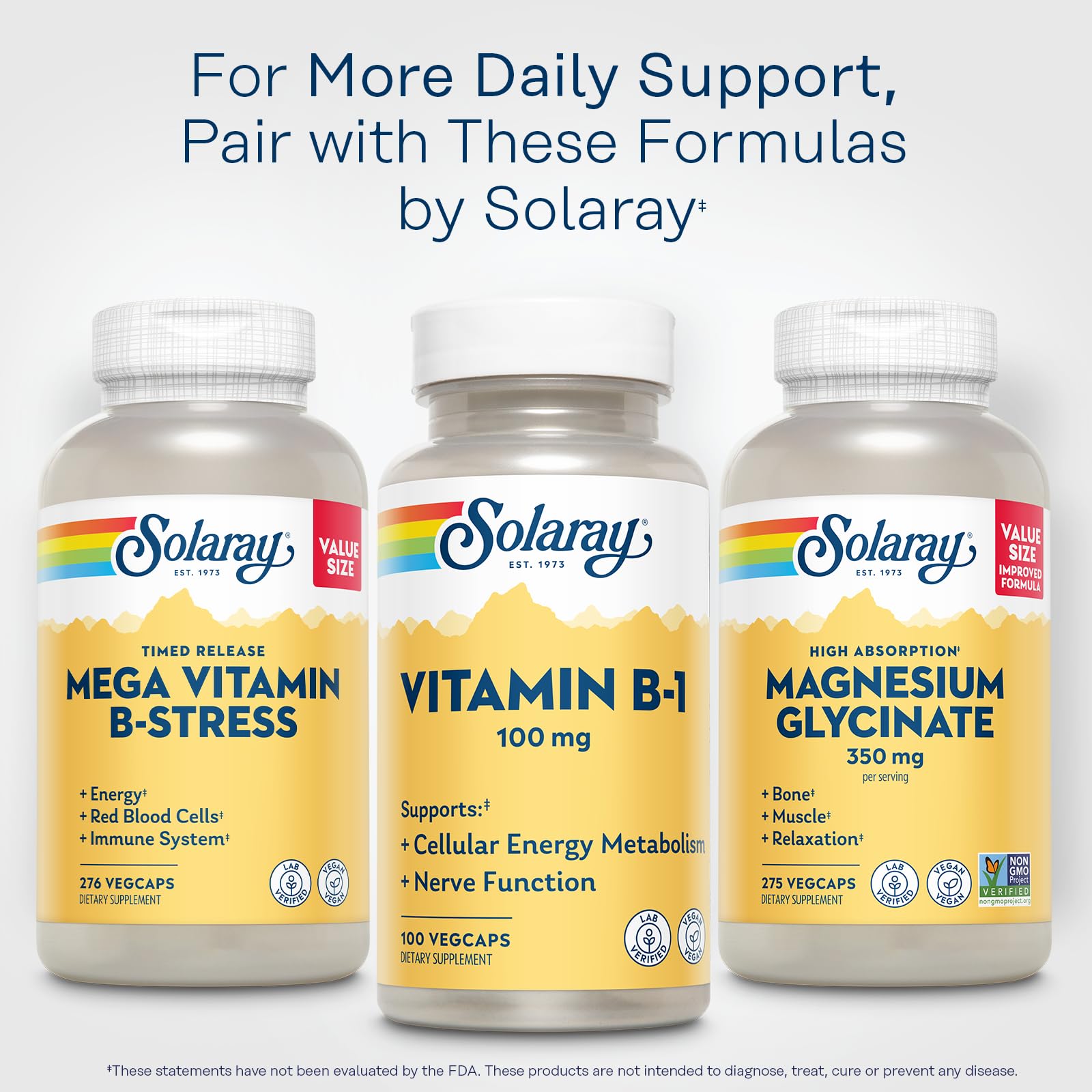 SOLARAY Vitamin B1 100mg (Thiamine) – Cellular Energy & Nervous System Support | Vegan | 100 Servings
