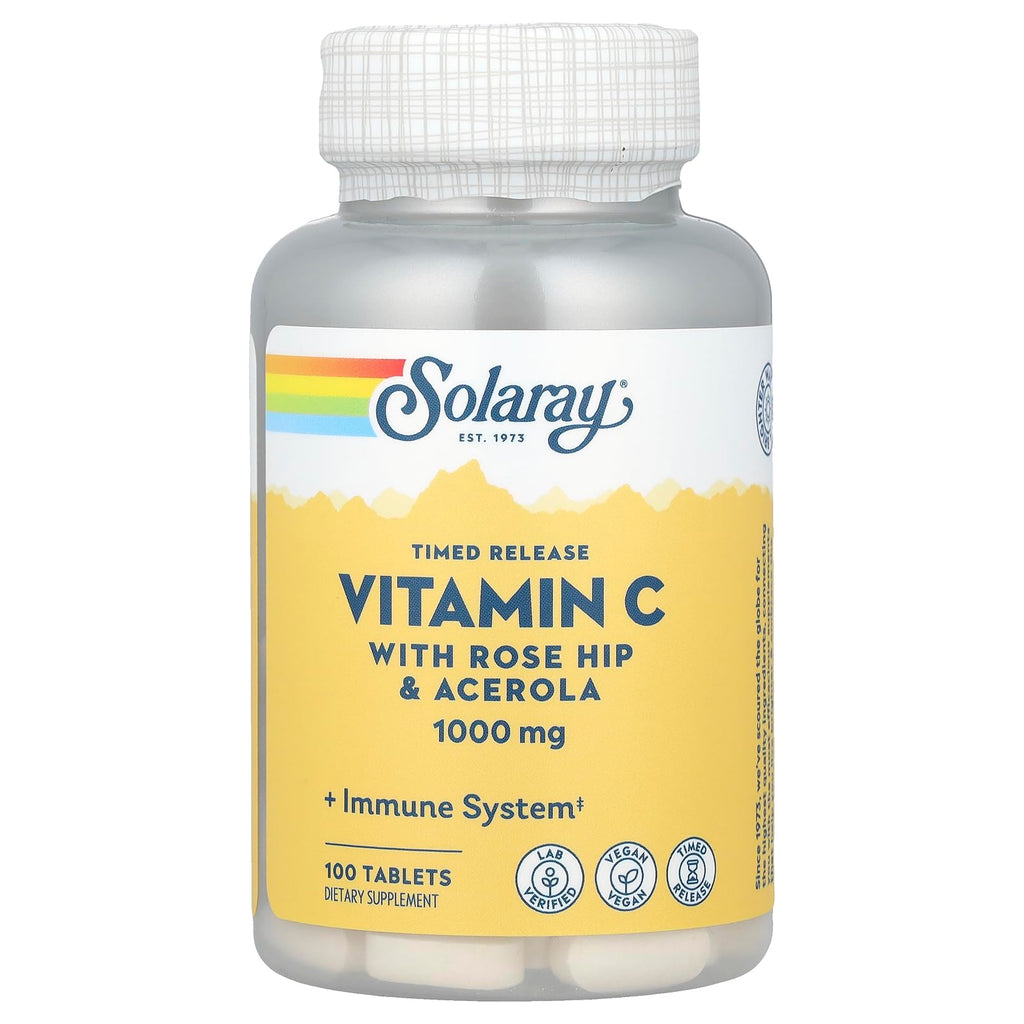 SOLARAY Vitamin C 1000mg Timed-Release Tablets – Rose Hips & Acerola, Two-Stage Absorption