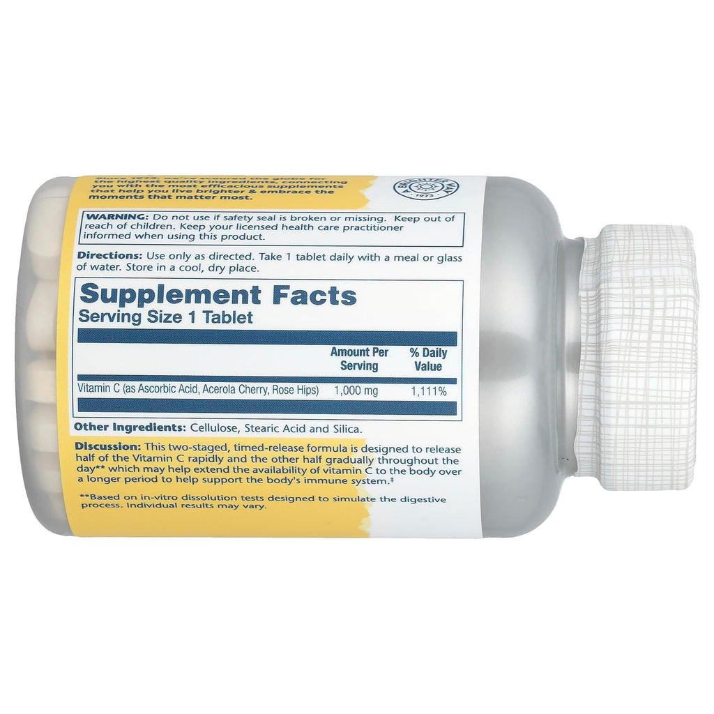 SOLARAY Vitamin C 1000mg Timed-Release Tablets – Rose Hips & Acerola, Two-Stage Absorption