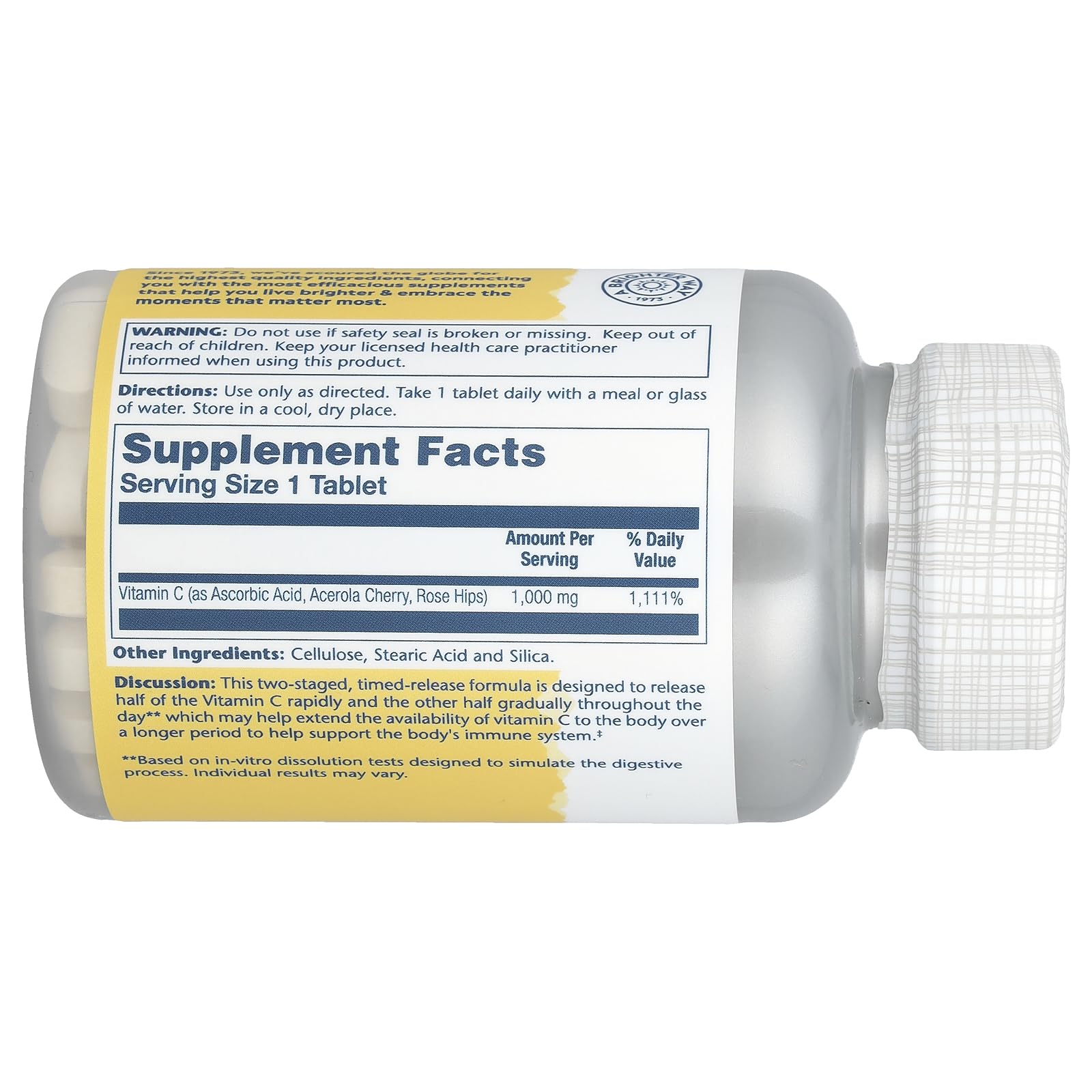 SOLARAY Vitamin C 1000mg Timed-Release Tablets – Rose Hips & Acerola, Two-Stage Absorption