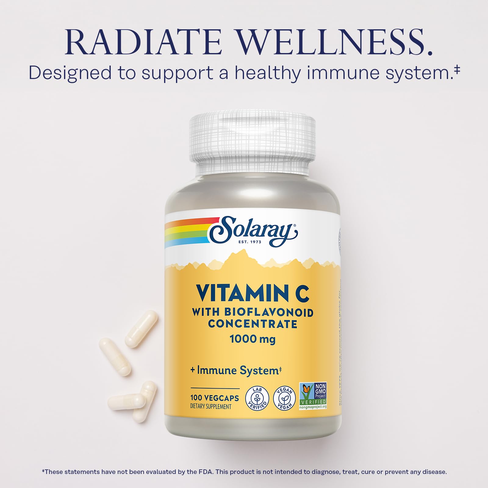SOLARAY Vitamin C 1000mg with Bioflavonoids – Immune Support, Vegan, Non-GMO, 100 Servings