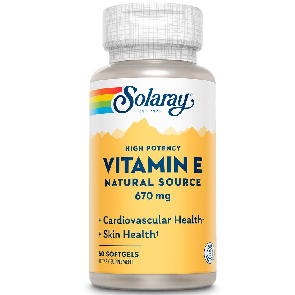 SOLARAY Vitamin E 1000 IU Softgels – 670 mg d Alpha Tocopherol | Skin & Heart Health, Antioxidant Support | 60-Servings