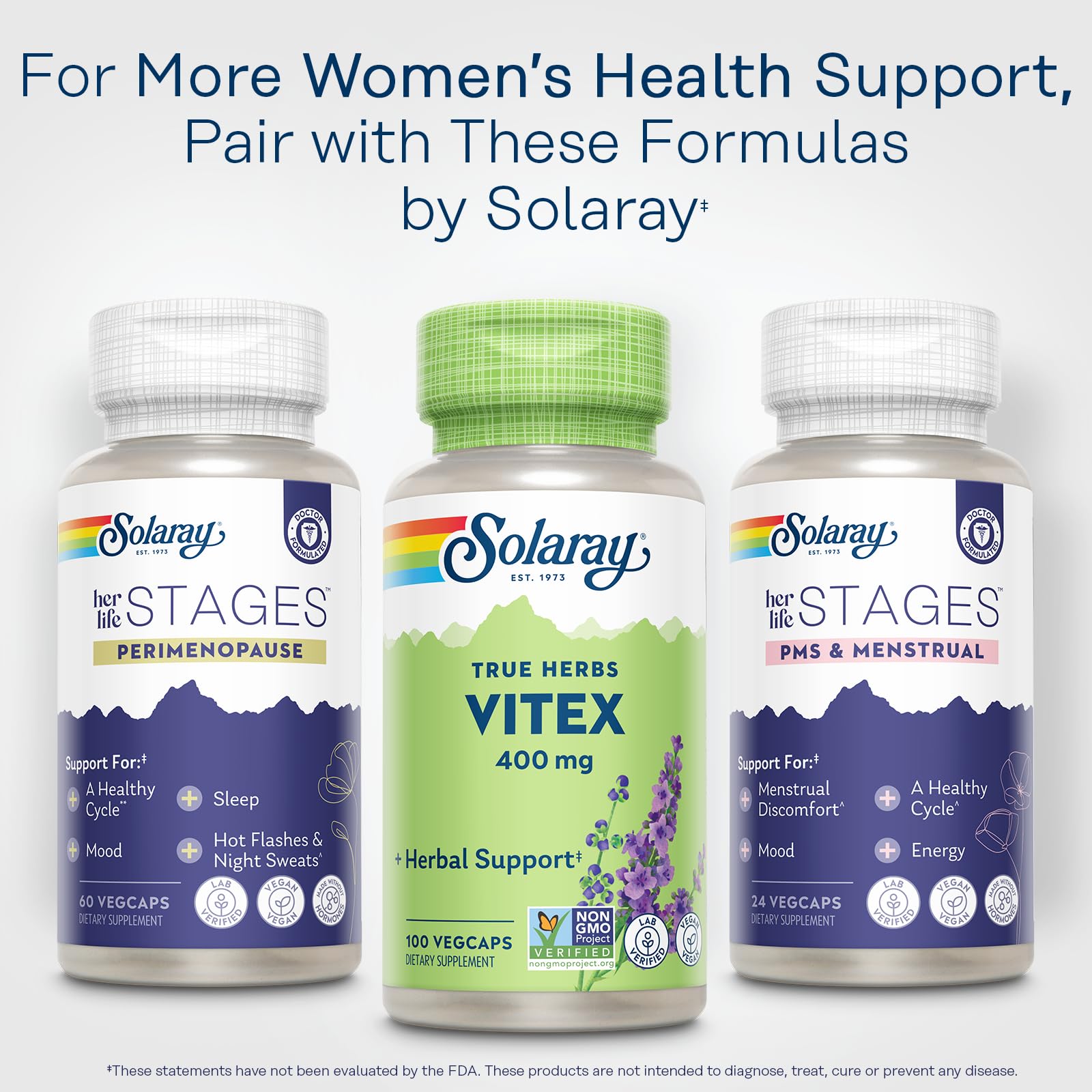 SOLARAY Vitex Berry 400mg | Hormone Balance Support for PMS, Menstruation & Menopause | 100 Count