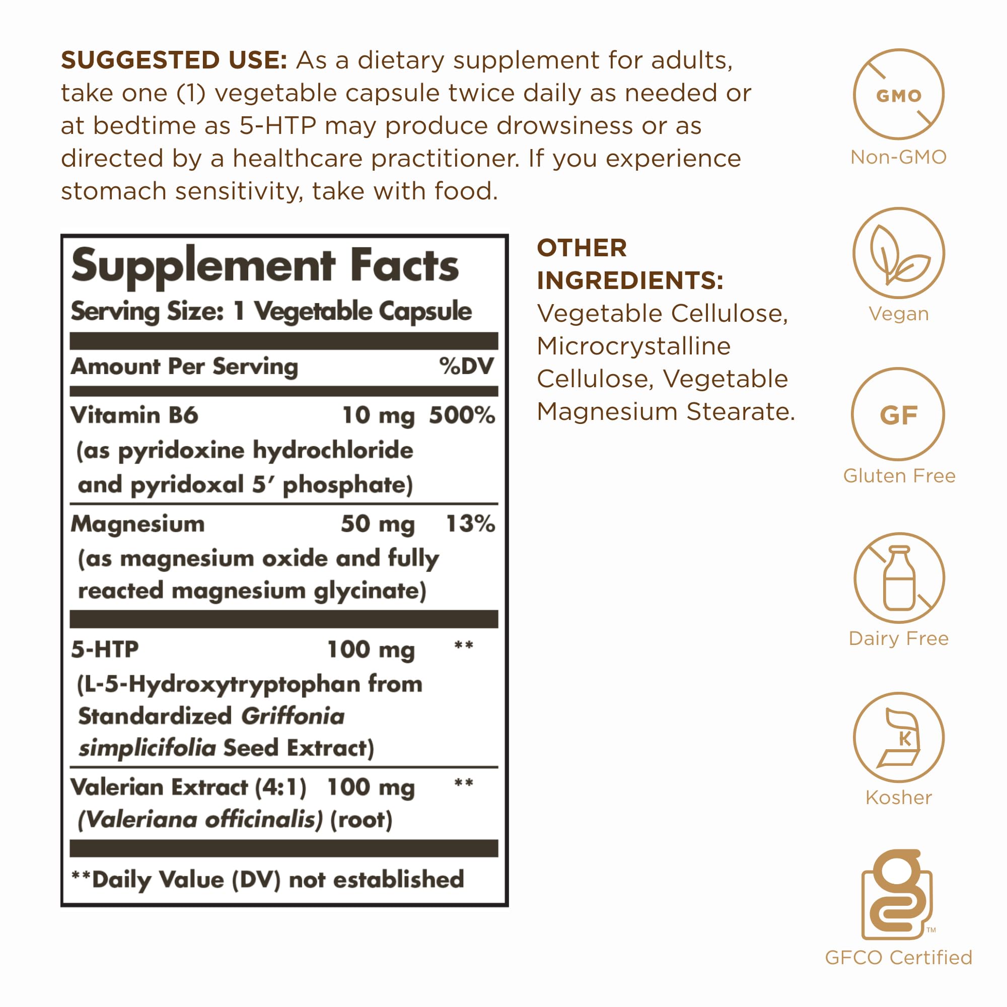 Solgar 5-HTP 100 mg - 90 Veg Capsules - Relaxation & Serotonin Support