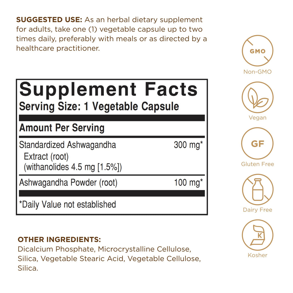 Solgar Ashwagandha Root Extract 60 Veg Capsules | SFP, Non-GMO, Vegan