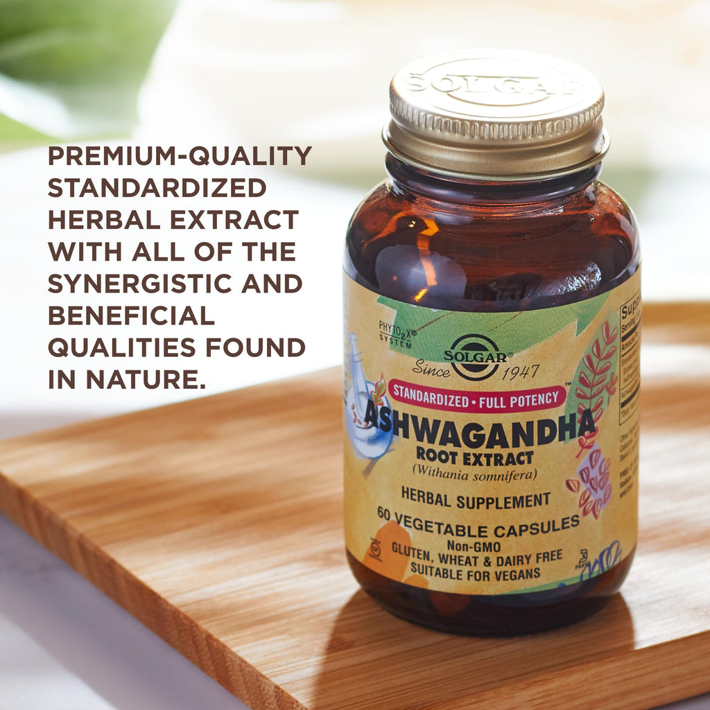 Solgar Ashwagandha Root Extract – 60 Veg Capsules | Standardized Full Potency (SFP) | Non-GMO, Vegan, Gluten & Dairy Free