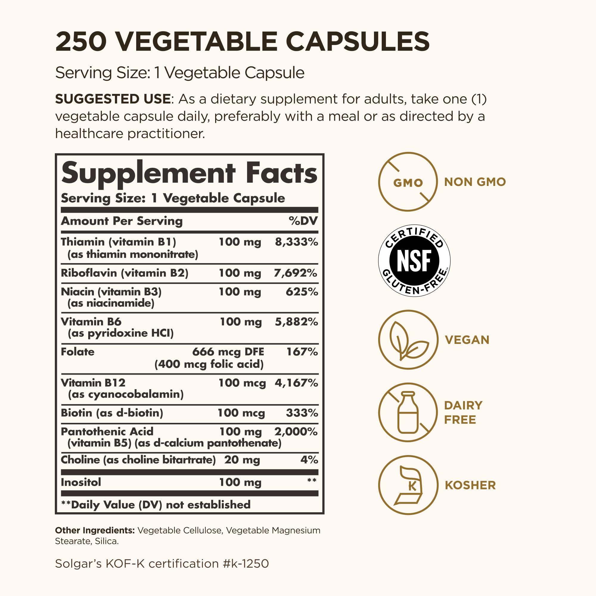 Solgar B-Complex 100 — 250 Veg Capsules for Energy & Nervous System Support | Vegan, Non-GMO