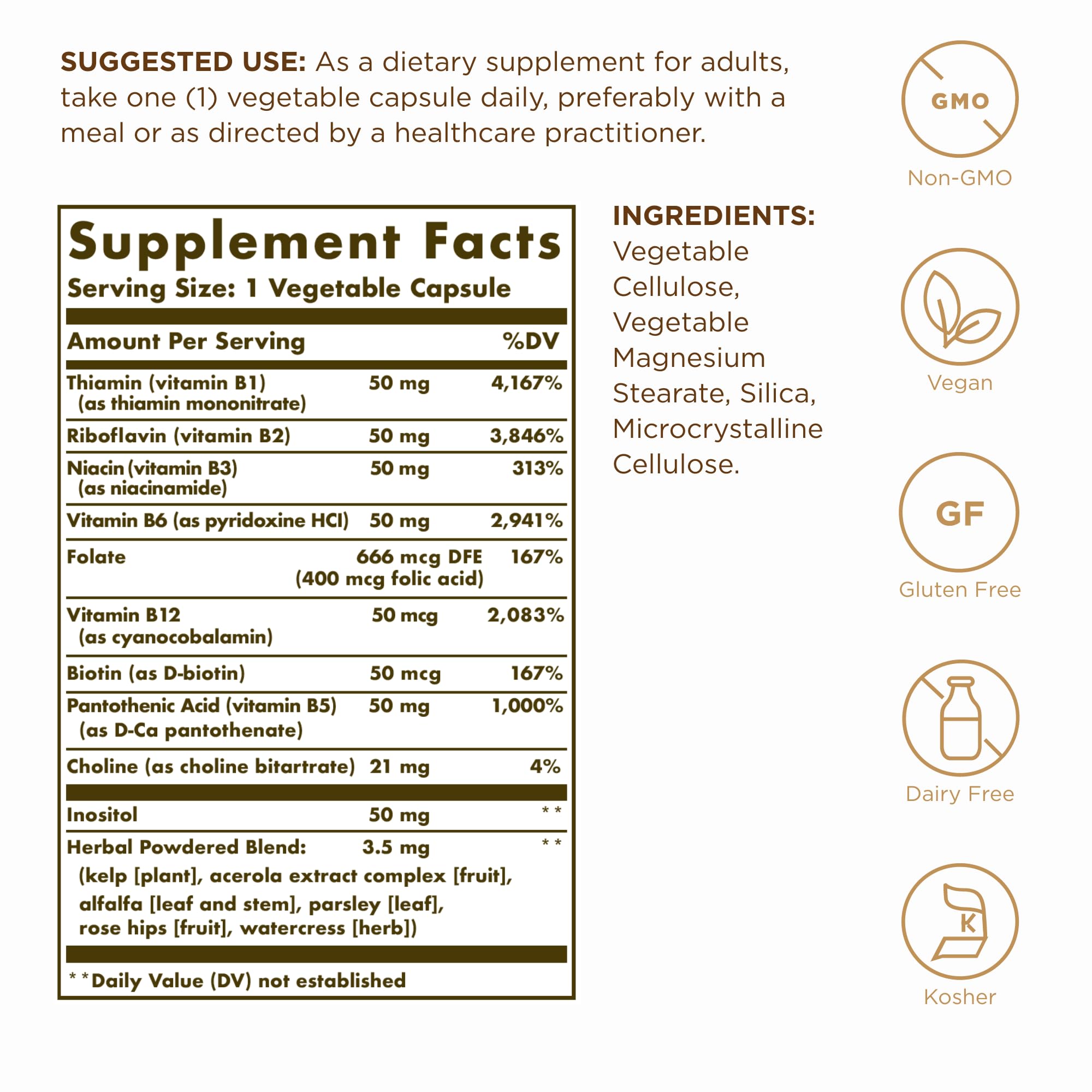 Solgar B-Complex 50 | 100 Veg Capsules | Energy & Nervous System Support