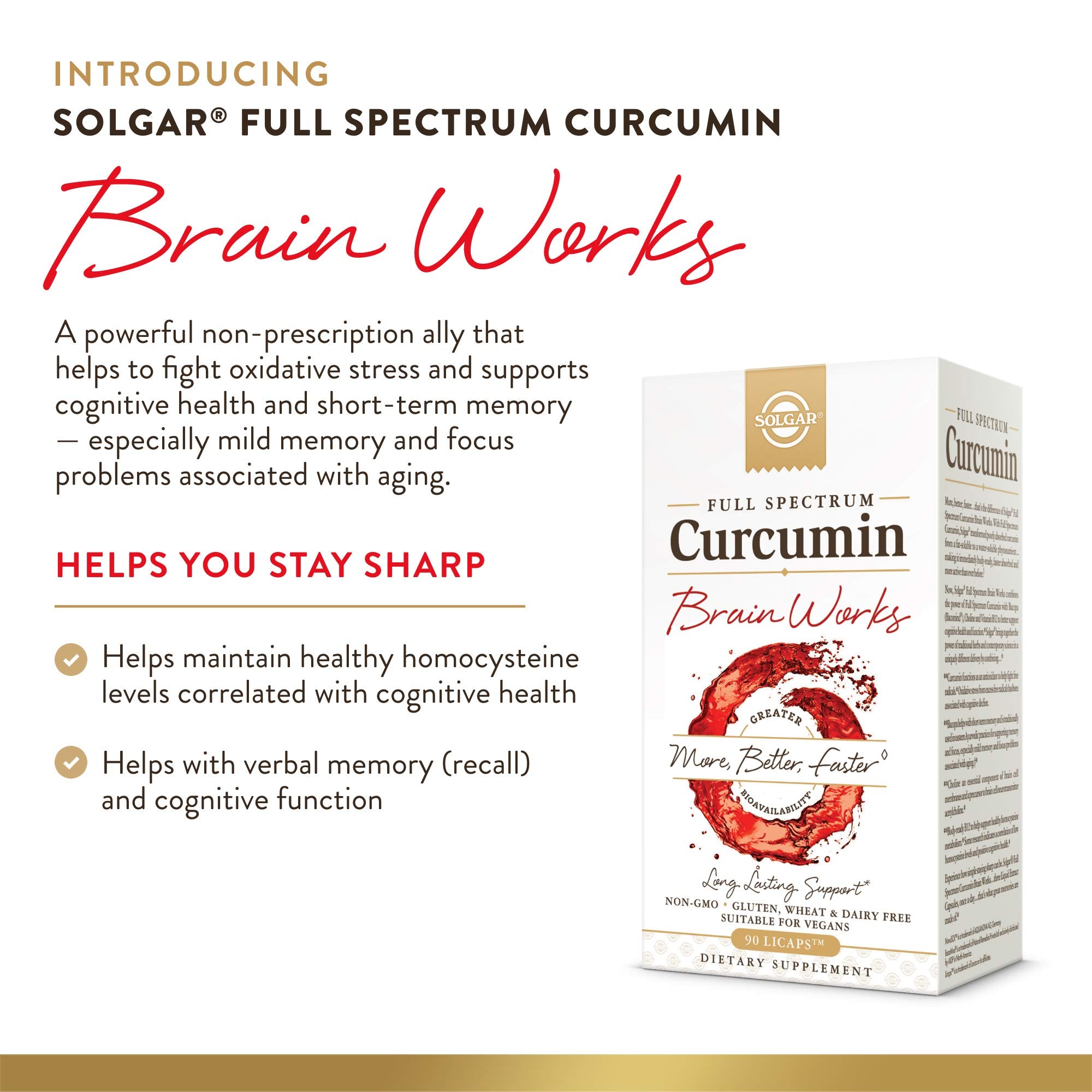 Solgar Full Spectrum Curcumin Brain Works - 90 Licaps | Memory, Focus & Cognitive Support