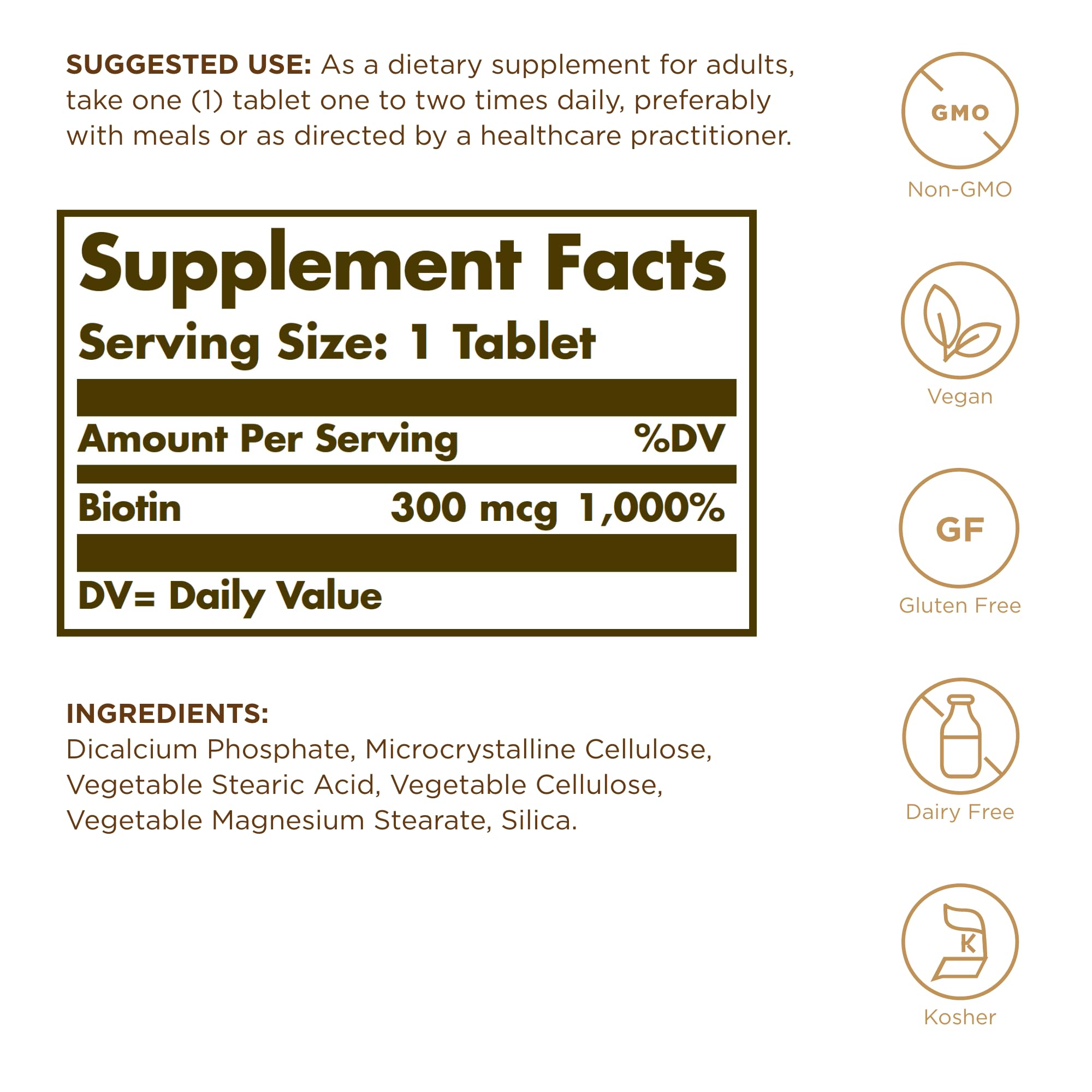 Solgar Biotin 300 mcg – 100 Tablets | Vegan, Non-GMO, Gluten Free