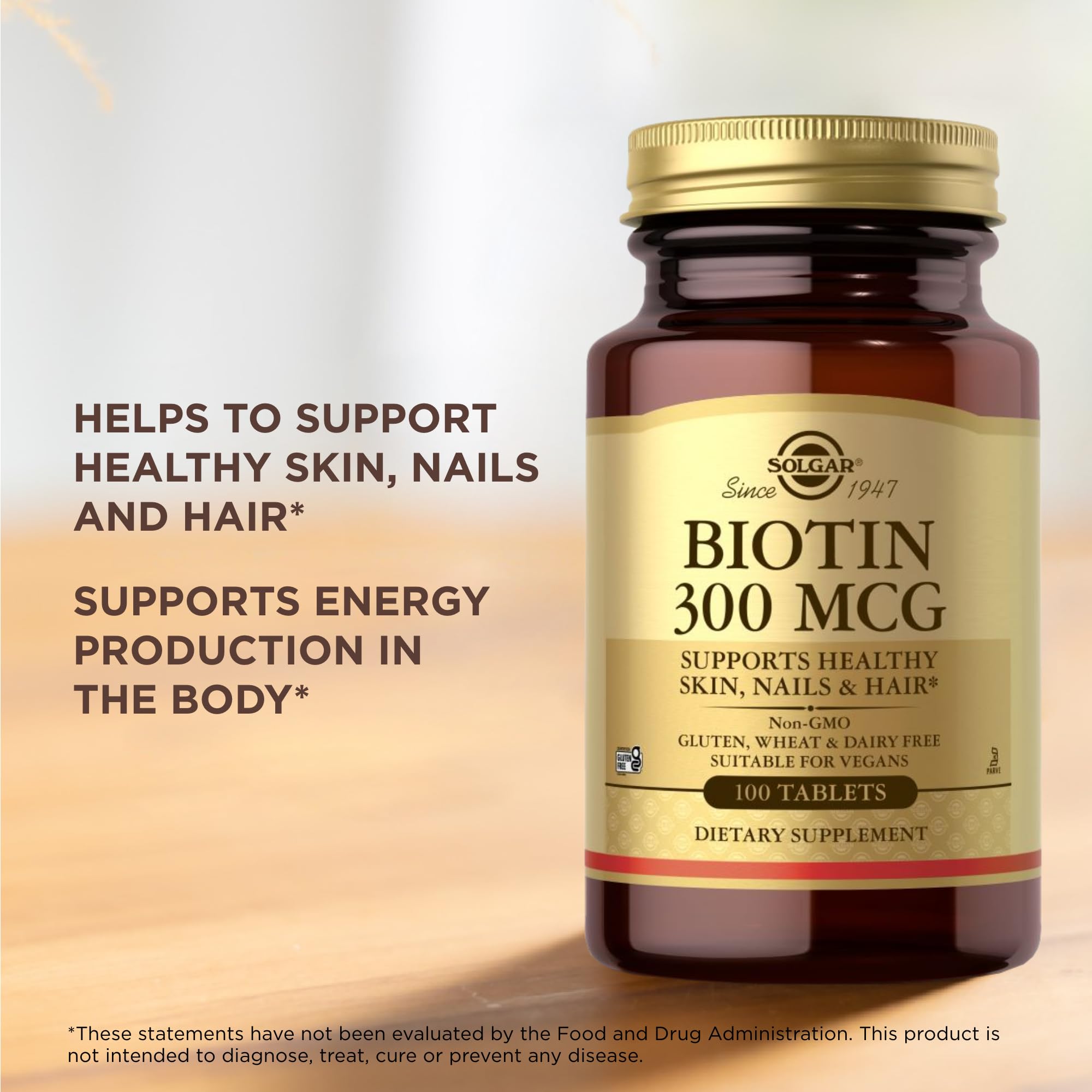 Solgar Biotin 300 mcg – 100 Tablets | Vegan, Non-GMO, Gluten Free