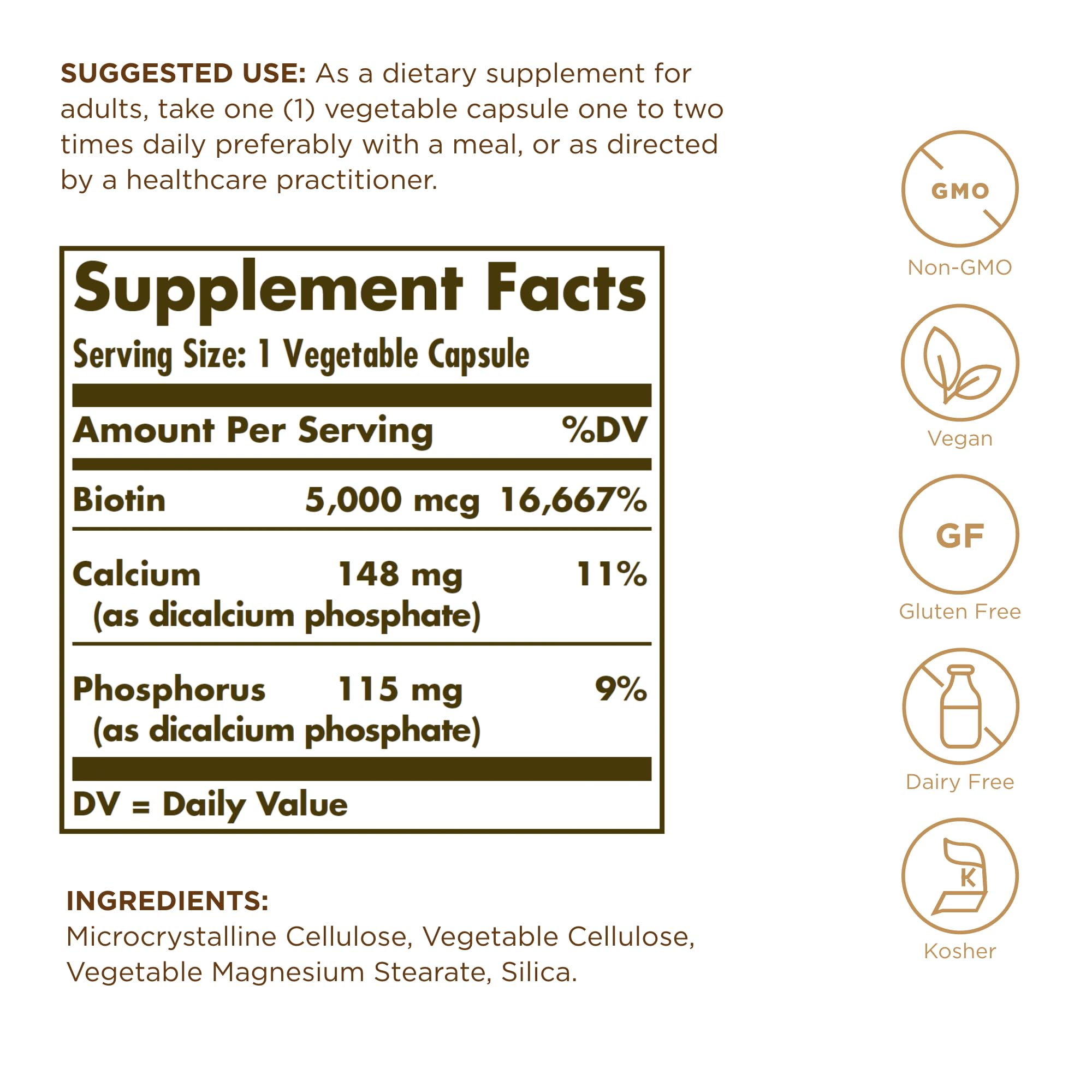 Solgar Biotin 5000 mcg - 50 Veg Capsules | Skin, Nails & Hair Support