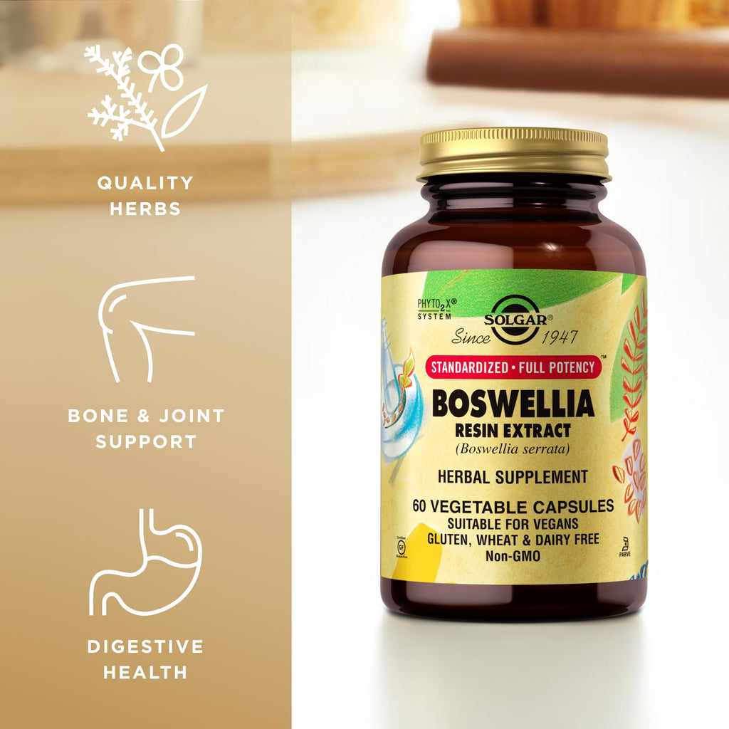 Solgar Boswellia Resin Extract - 60 Vegetable Capsules | Standardized Full Potency (SFP) | Non-GMO, Vegan, Gluten Free, Dairy Free, Kosher | 60 Servings
