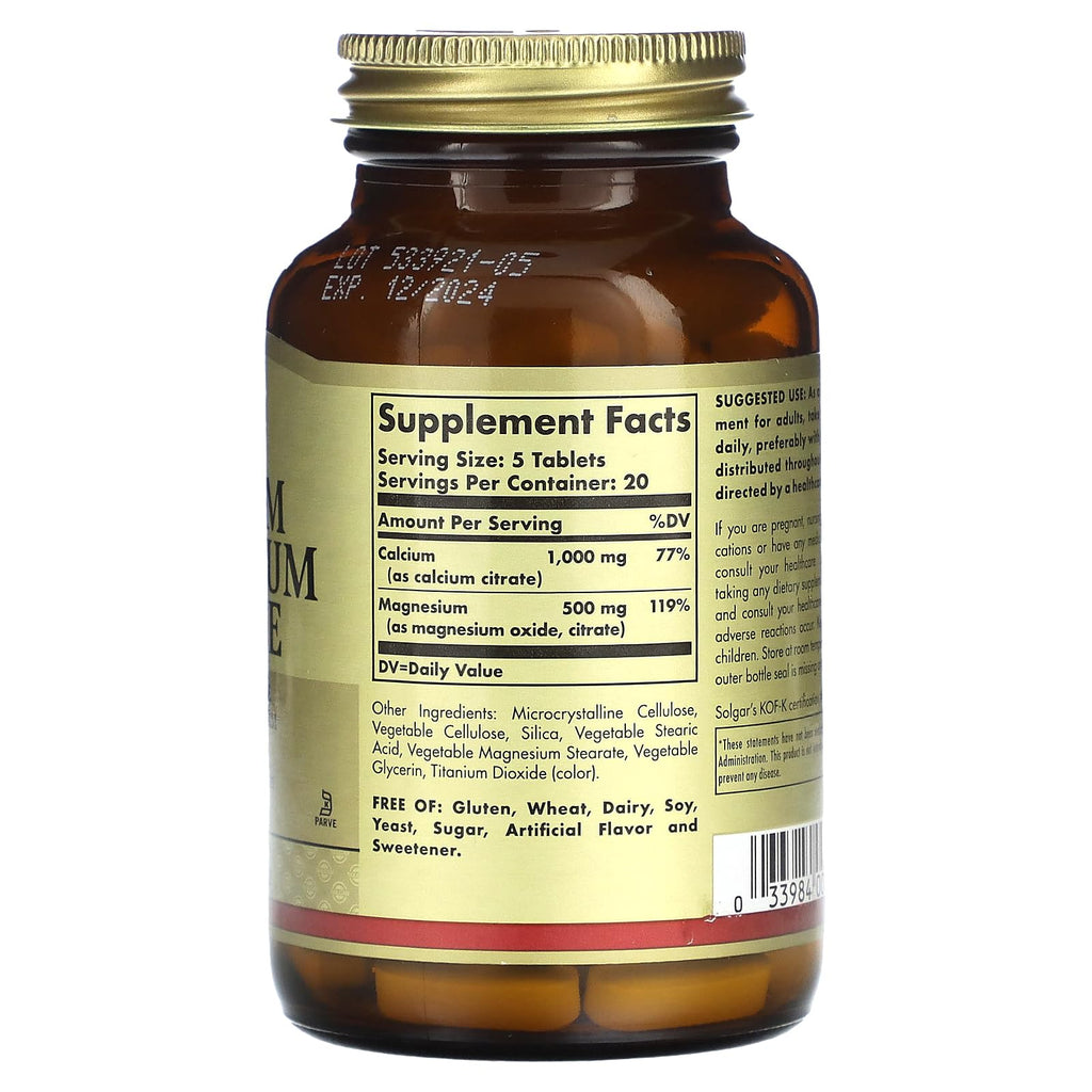 Solgar Calcium Magnesium Citrate – 100 Tablets Pack of 2 – Non-GMO, Vegan, Gluten Free, Kosher | 40 Servings