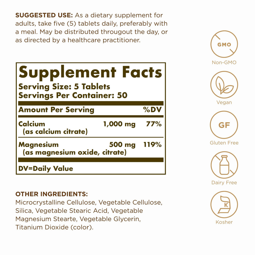 Solgar Calcium Magnesium Citrate – 250 Tablets (Pack of 3) | 150 Total Servings | Supports Healthy Bones & Teeth, Musculoskeletal & Nervous System | Non-GMO & Vegan