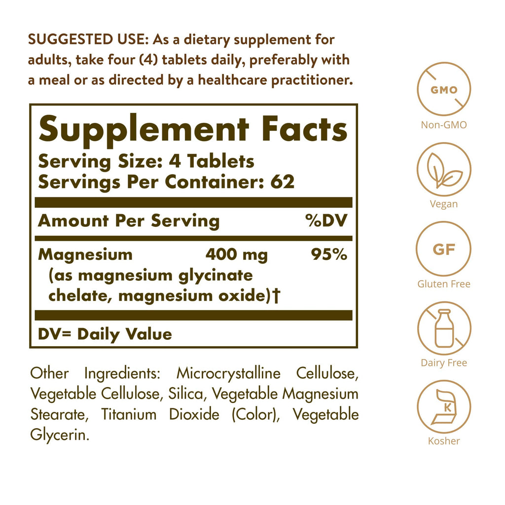 Solgar Chelated Magnesium 250 Tablets – Supports Nerve & Muscle Function