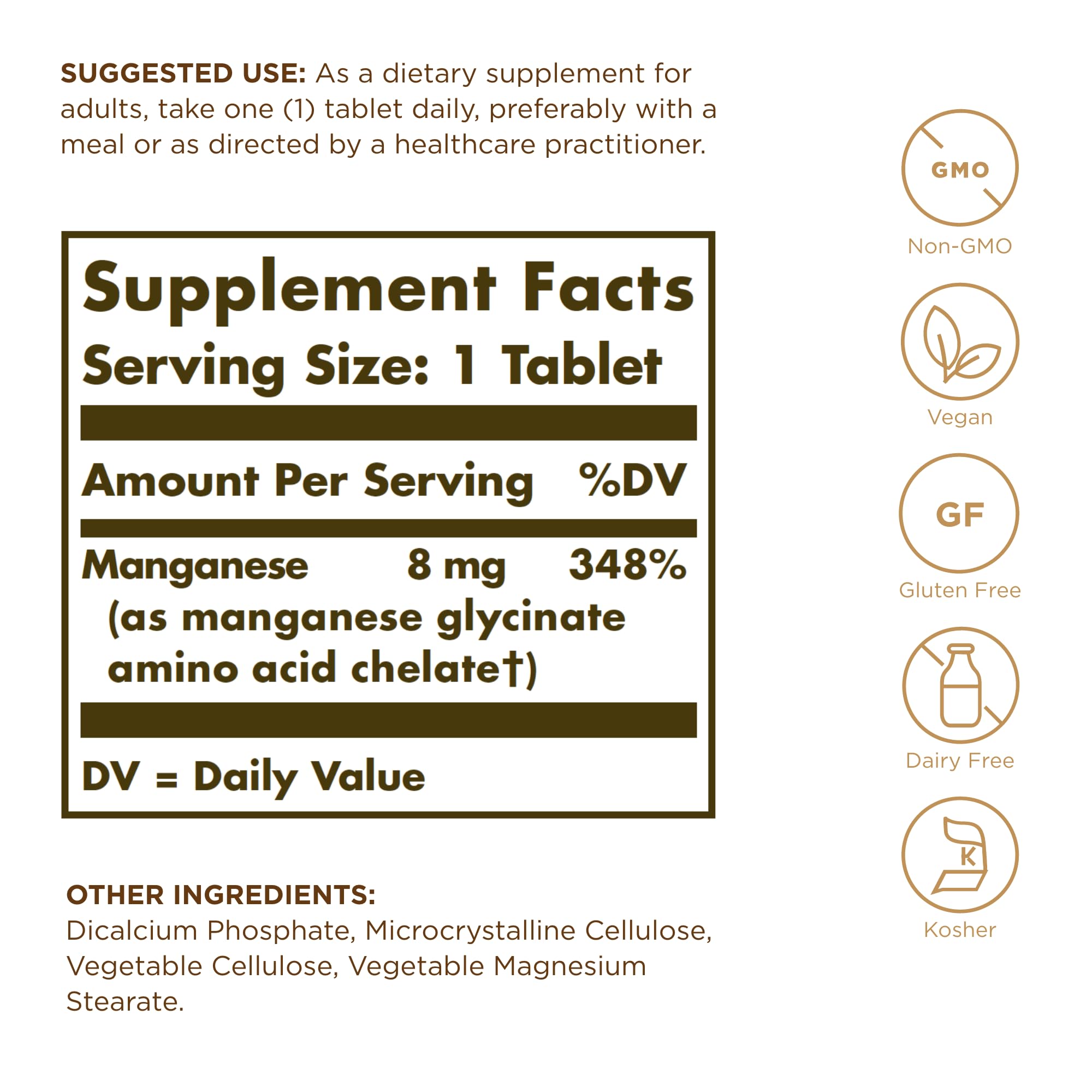 Solgar Chelated Manganese - 100 Tablets | Supports Bone, Joint & Nerve Health | Non-GMO, Vegan, Gluten Free, Dairy Free, Kosher