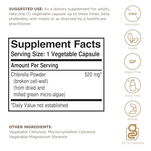 Solgar Chlorella - 100 Vegetable Capsules - Maximum Absorption - Non-GMO, Vegan, Gluten Free, Kosher - 100 Servings
