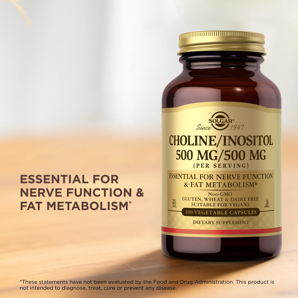 Solgar Choline & Inositol 500 mg/500 mg | 100 Veg Capsules (Pack of 2) | Energy Metabolism, Liver Health, Brain & Nerve Support | Non-GMO, Vegan, Kosher