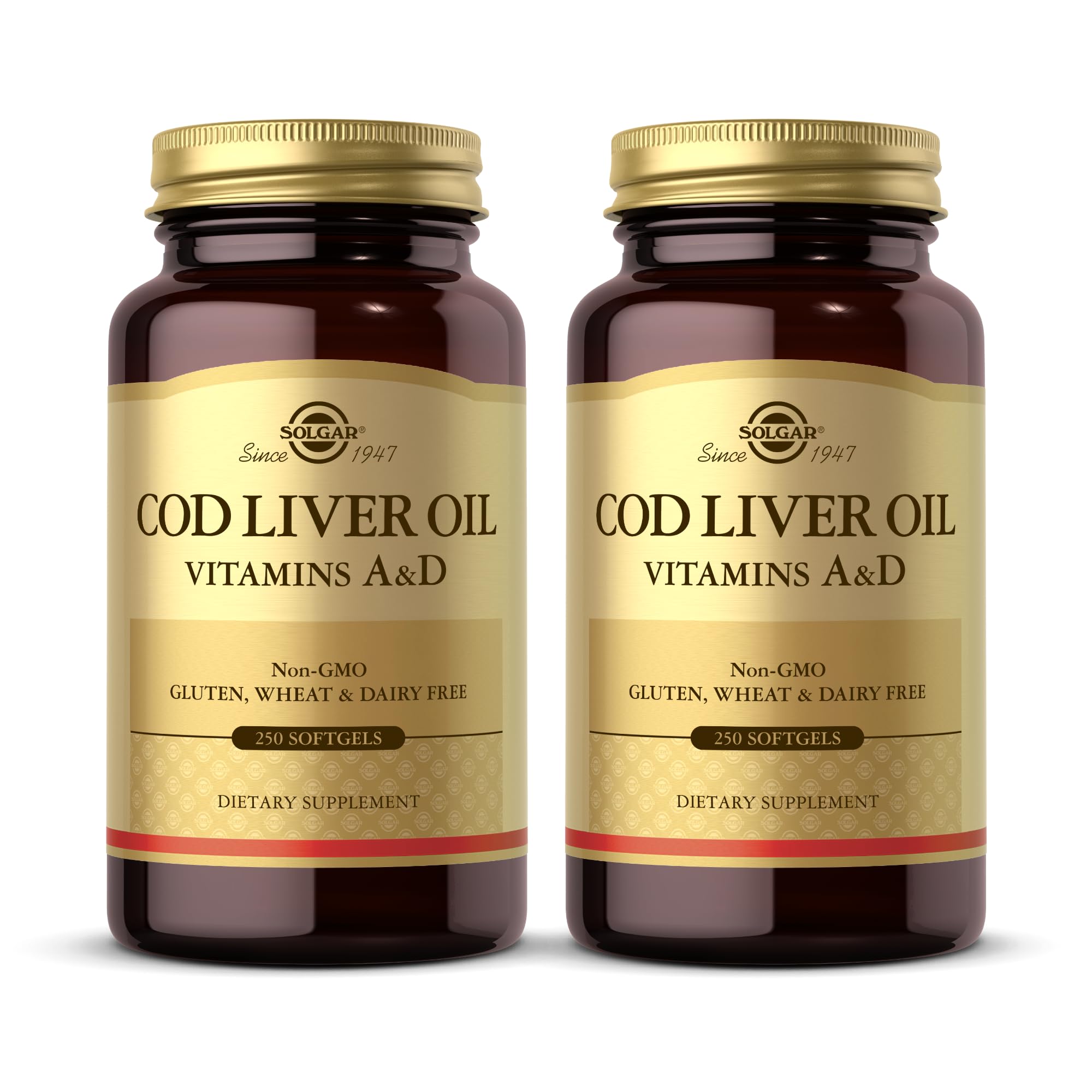 Solgar Cod Liver Oil - 250 Softgels (Pack of 2) | Vitamins A & D | Non-GMO, Gluten Free