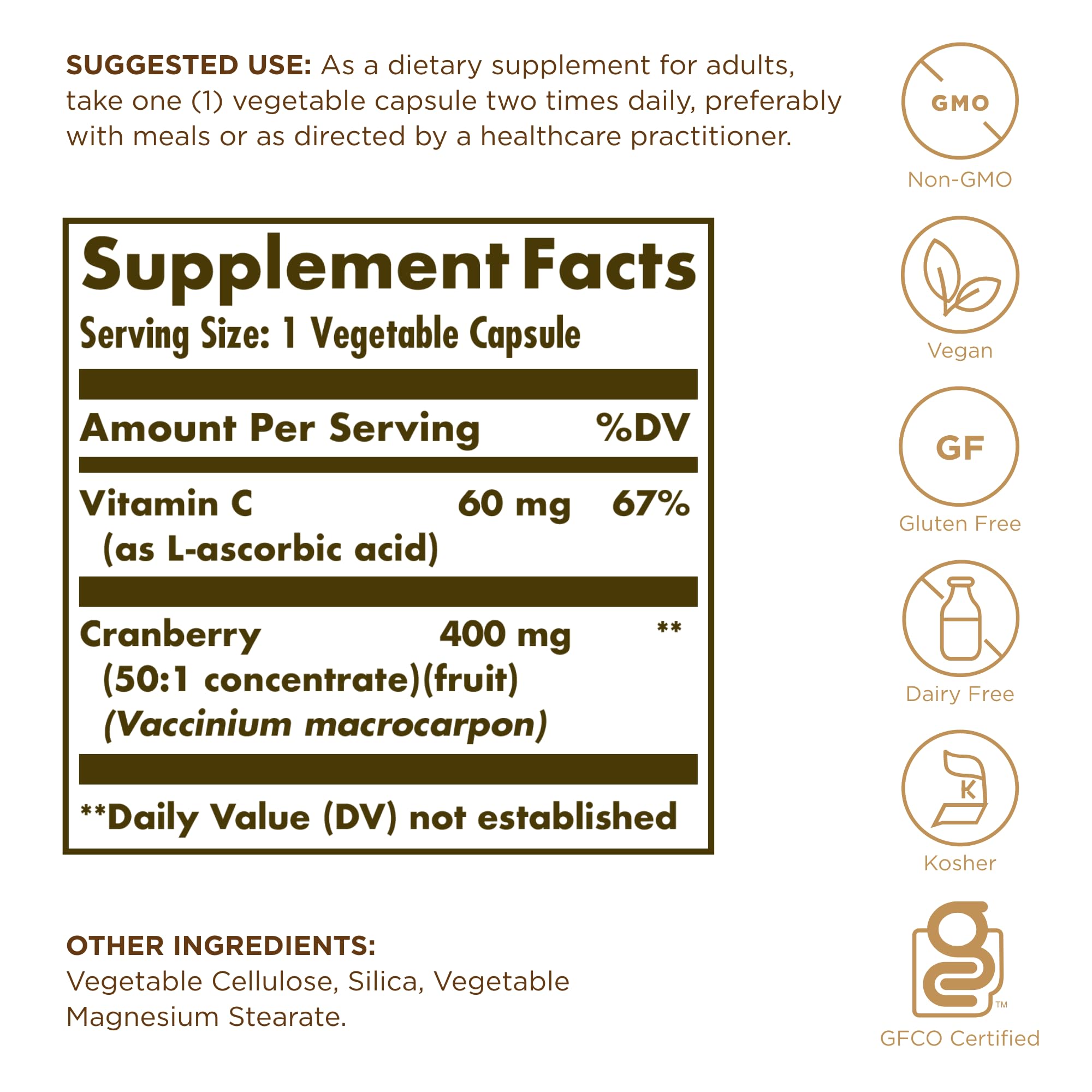 Solgar Cranberry with Vitamin C - 60 Vegetable Capsules | Supports Urinary & Bladder Health - Non-GMO, Vegan, Kosher, Gluten Free