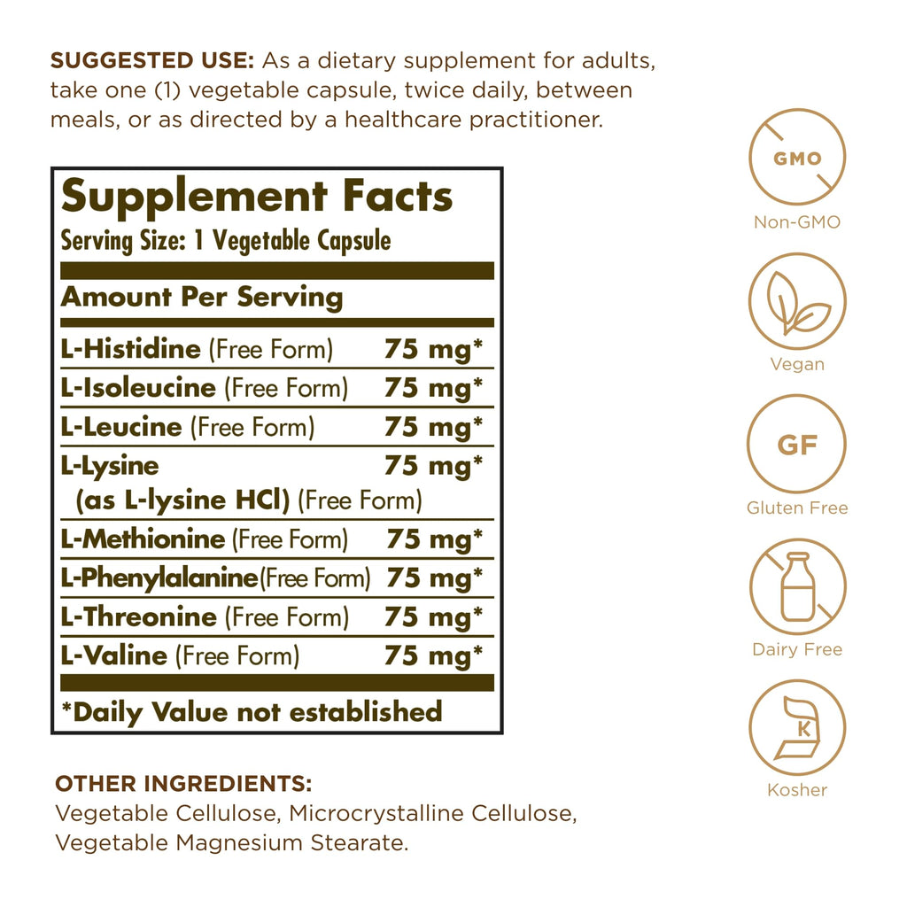 Solgar Essential Amino Complex, 90 Vegetable Capsules (Pack of 3) - Free Form Essential Amino Acids - Non-GMO, Vegan, Gluten Free, Dairy Free, Kosher - 270 Total Servings