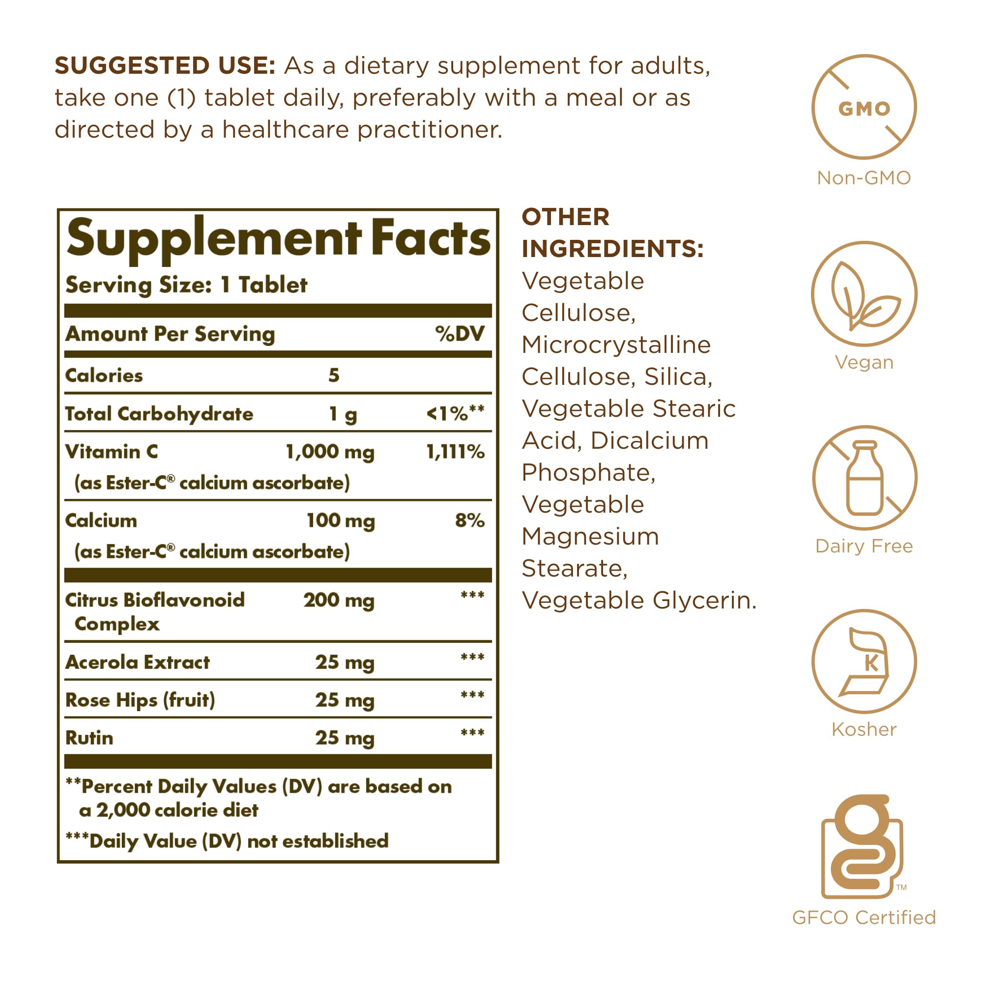 SOLGAR Ester-C Plus 1000 mg Vitamin C (Ascorbate Complex) - 180 Tablets, Pack of 2 - Gentle & Non Acidic - Supports Upper Respiratory Health - Non-GMO, Gluten Free - 360 Total Servings