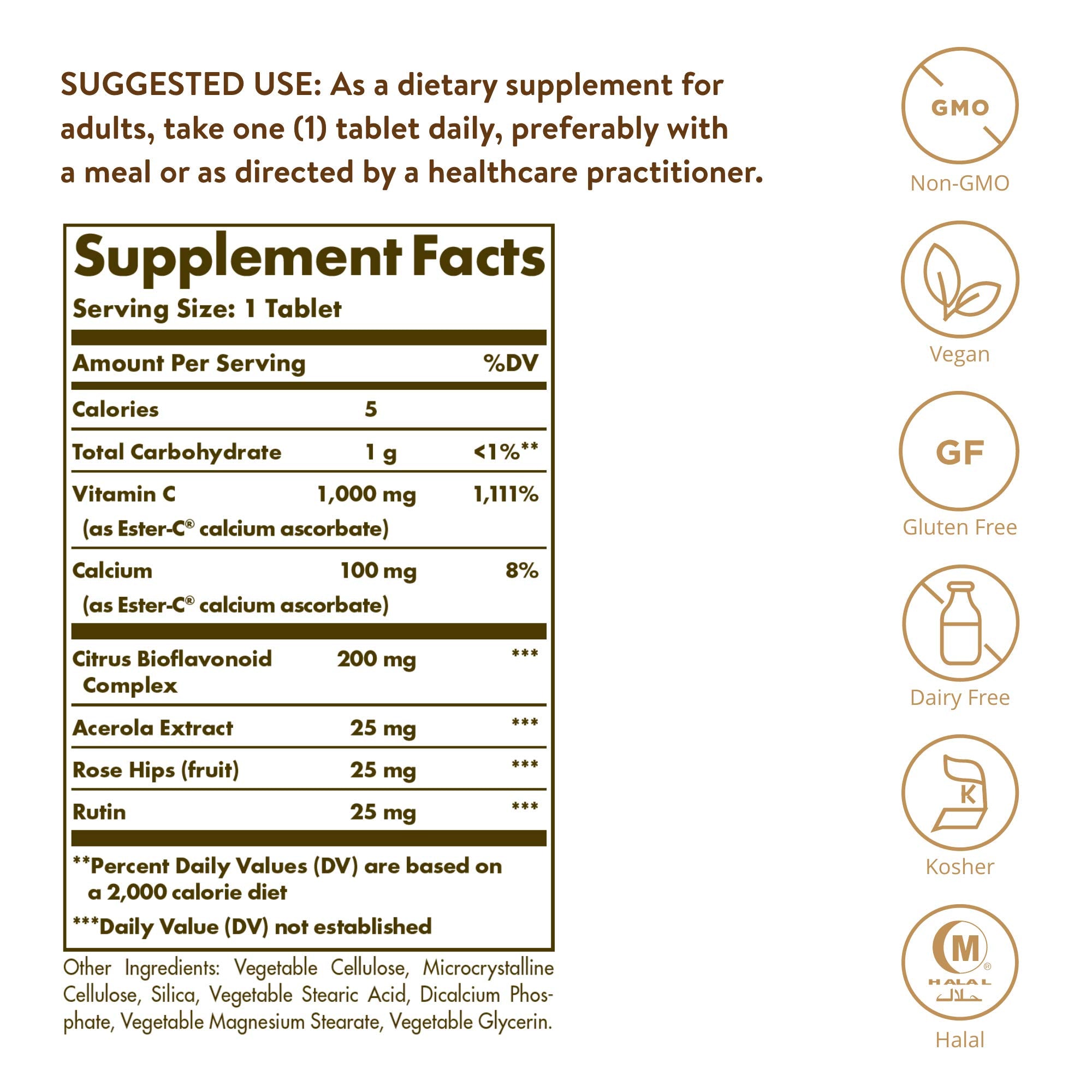 Solgar Ester-C Plus 1000 mg Vitamin C – 60 Tablets | Gentle on Stomach, Immune Support