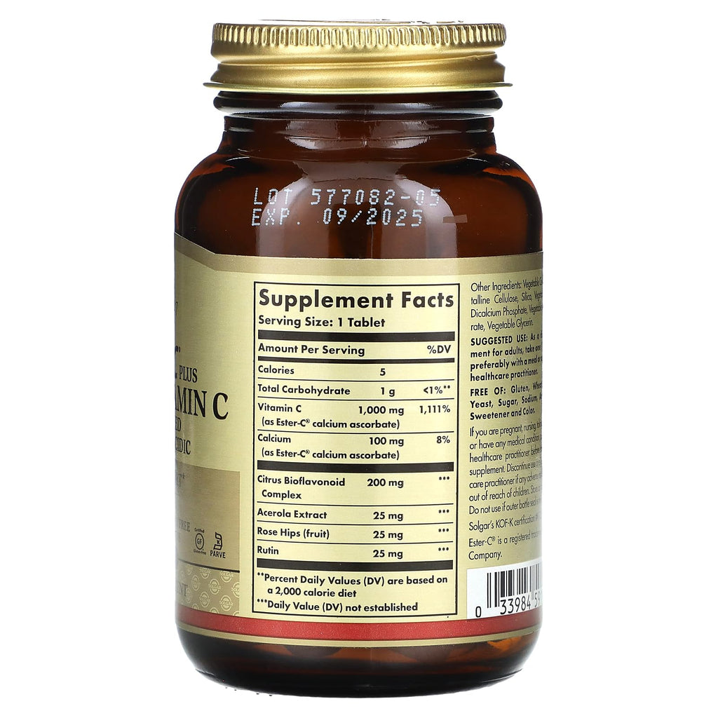 Solgar Ester-C Plus 1000 mg Vitamin C – 60 Tablets | Gentle on Stomach, Immune Support