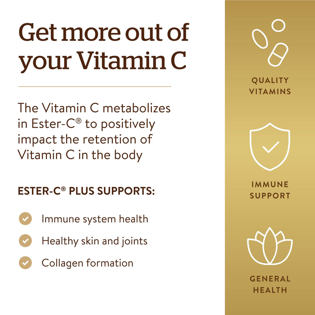 Solgar Ester-C Plus 1000 mg Vitamin C – 60 Tablets | Gentle on Stomach, Immune Support