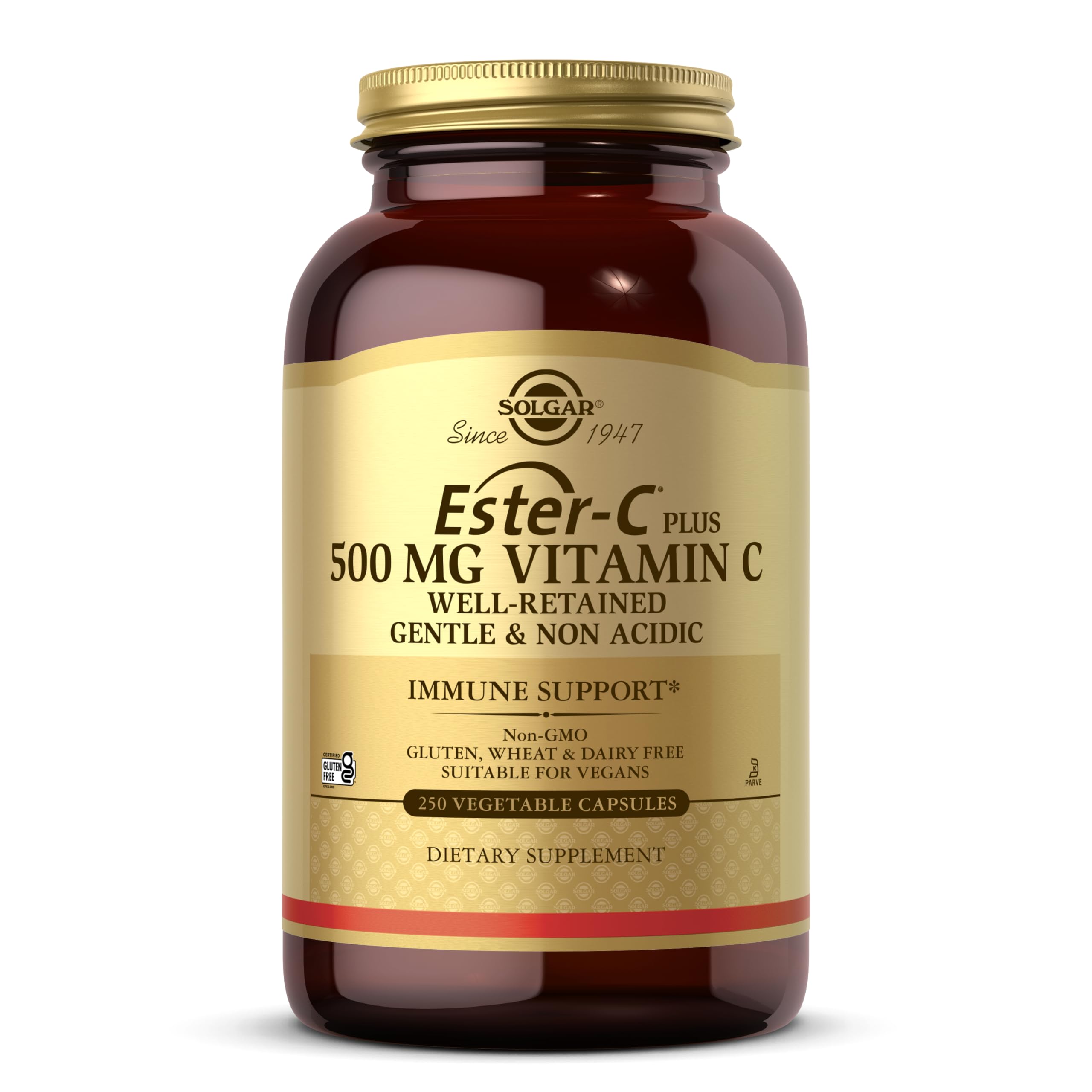 Solgar Ester-C Plus 500 mg Vitamin C – 250 Vegan Capsules | Gentle & Non-Acidic