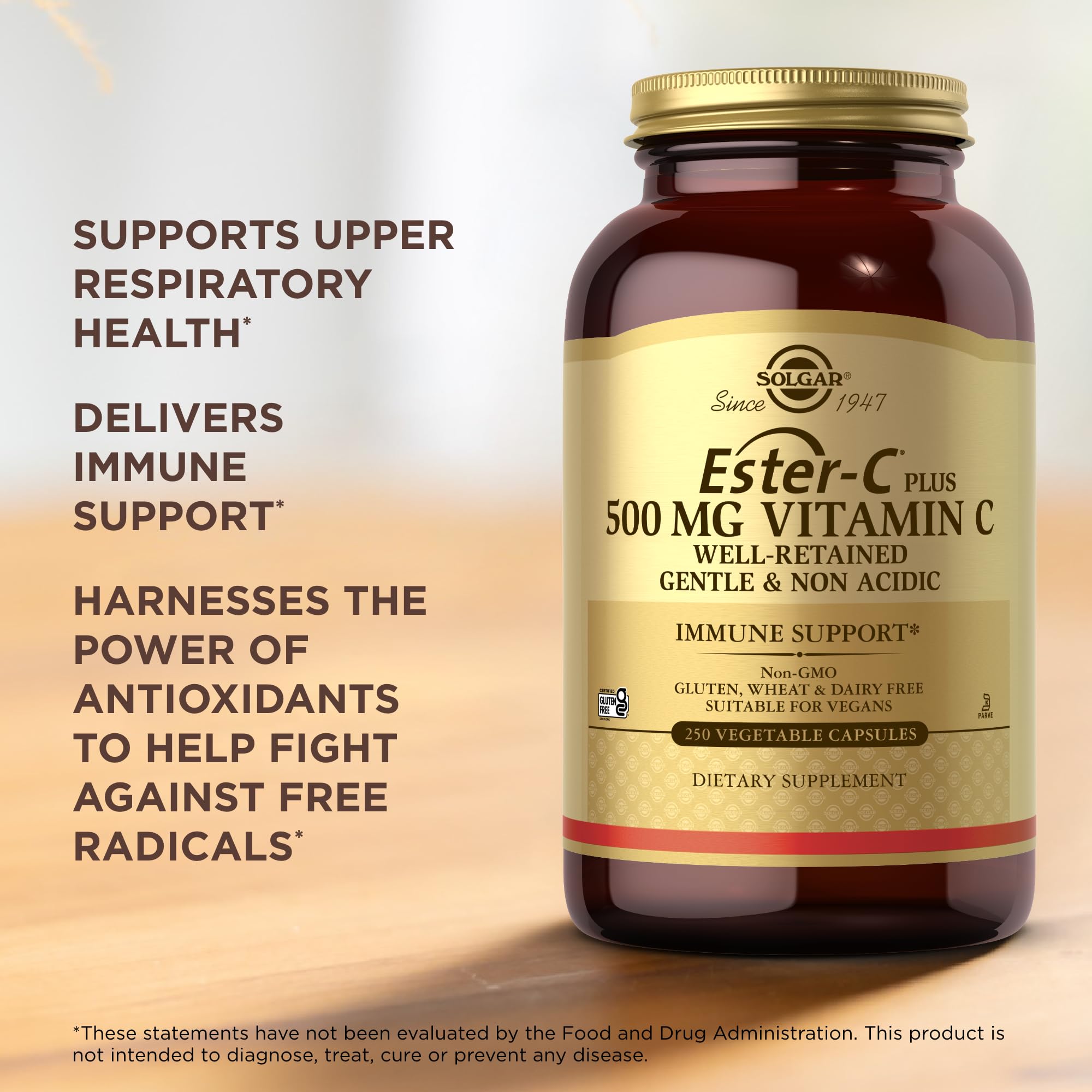Solgar Ester-C Plus 500 mg Vitamin C – 250 Veg Capsules | Non-GMO, Vegan, Gluten Free