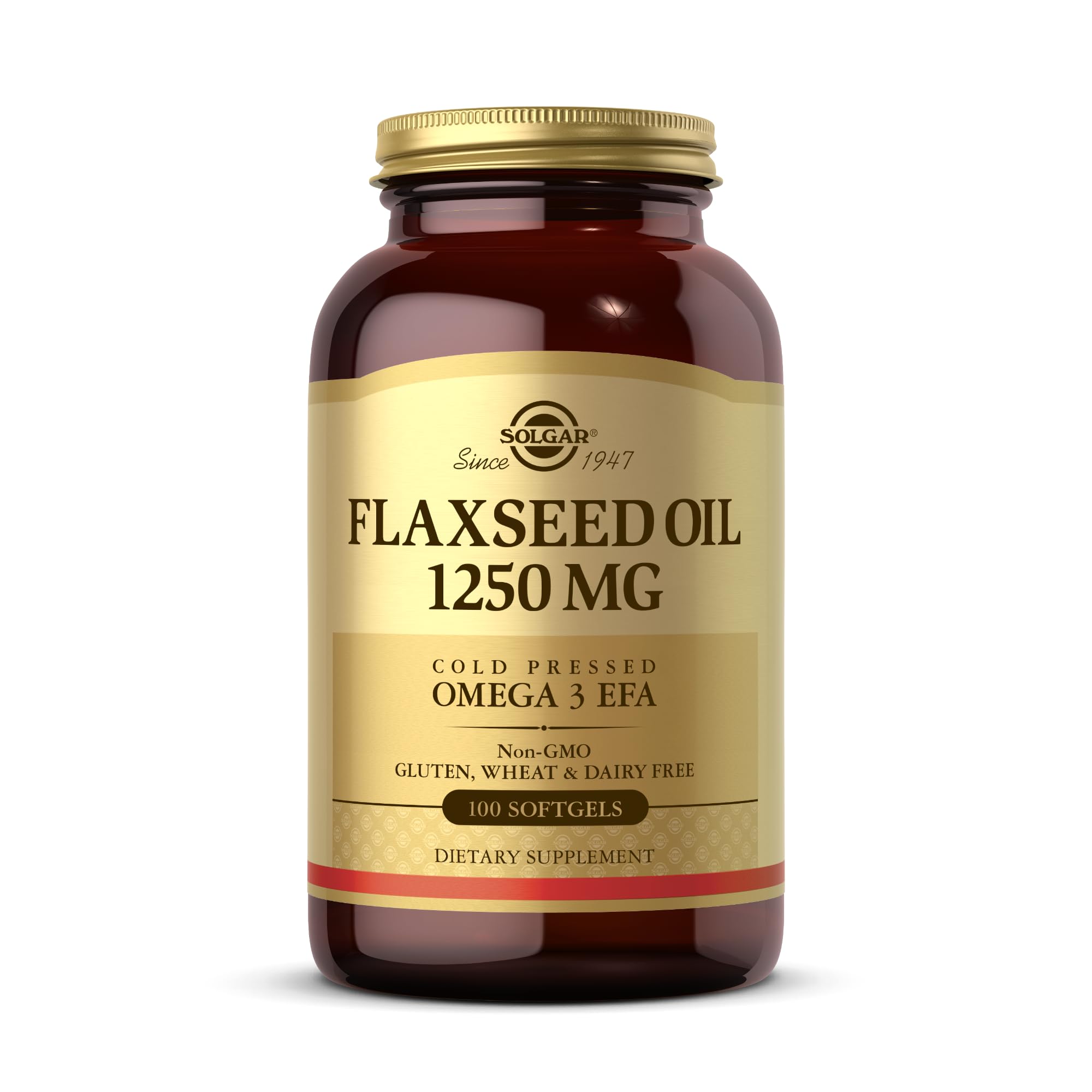 Solgar Flaxseed Oil 1250 mg – 100 Softgels | Organic Cold-Pressed Omega-3 | Supports Heart, Immune & Skin Health | Non-GMO, Gluten Free, Dairy Free | 50 Servings