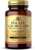 Solgar Folate 1,333 mcg DFE – 100 Tablets | 800 mcg Bio-Active Metafolin – Heart Health, Vegan, Non-GMO, Gluten Free, Kosher