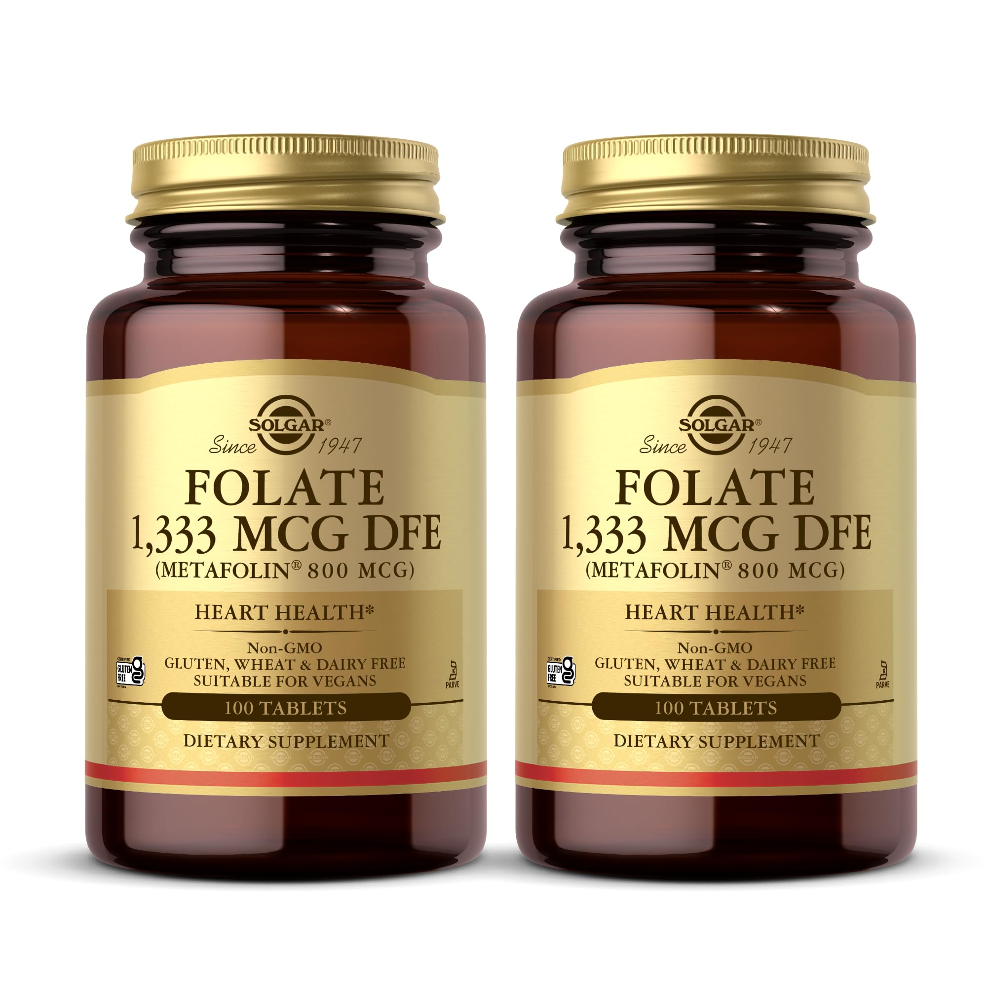Solgar Folate 1333 mcg DFE Metafolin Prenatal Vitamin – Pack of 2 (200 Servings)