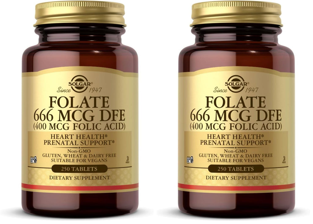 Solgar Folate 666 mcg DFE – 250 Tablets (Pack of 2) | Prenatal Support, Non-GMO, Vegan