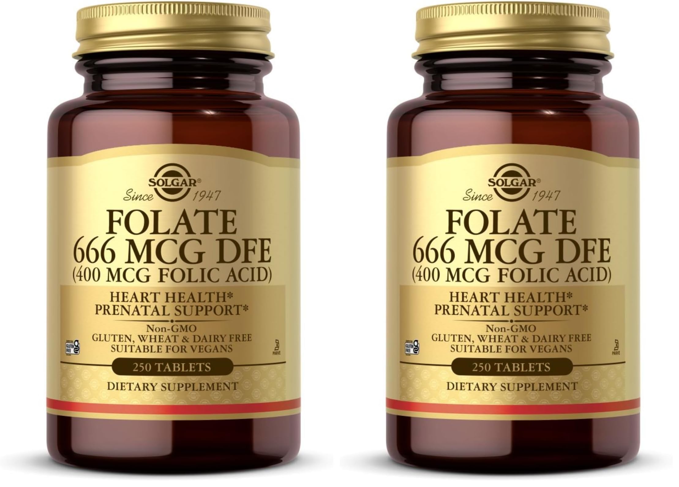 Solgar Folate 666 mcg DFE – 250 Tablets (Pack of 2) | Prenatal Support, Non-GMO, Vegan
