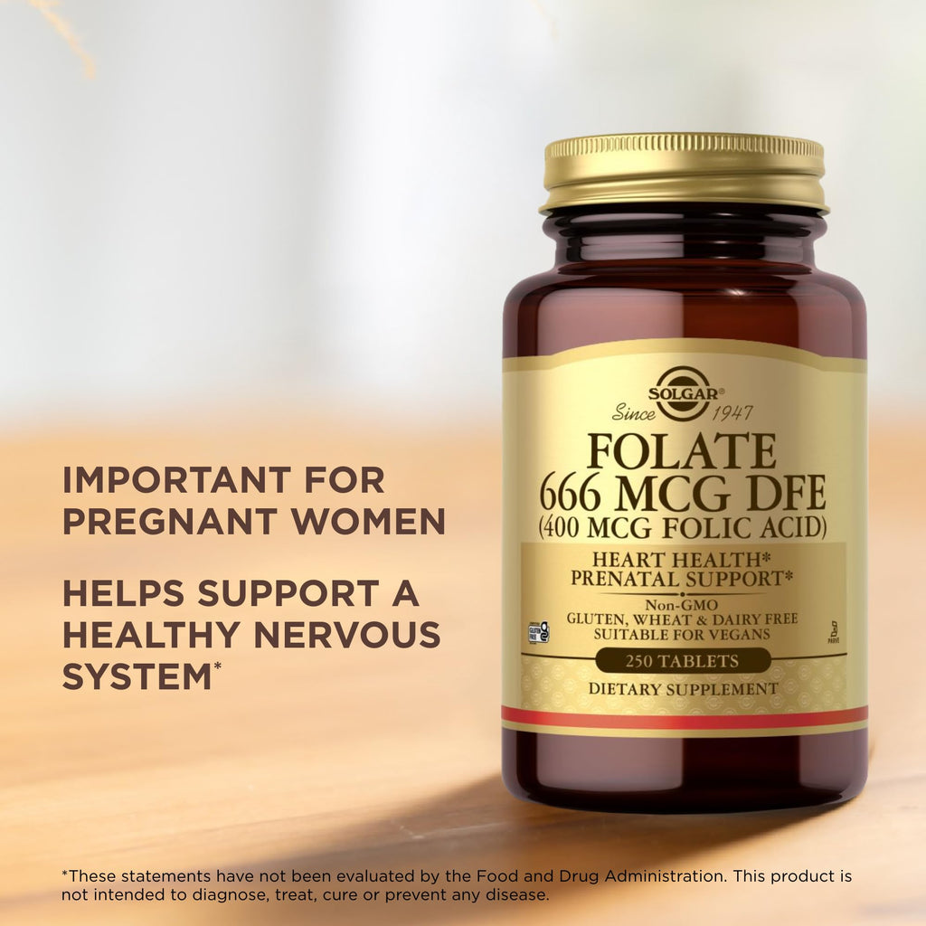 Solgar Folate 666 mcg DFE (Folic Acid 400 mcg) – 250 Tablets × 2 (500 Servings) | Prenatal Support, Non-GMO, Vegan, Gluten Free
