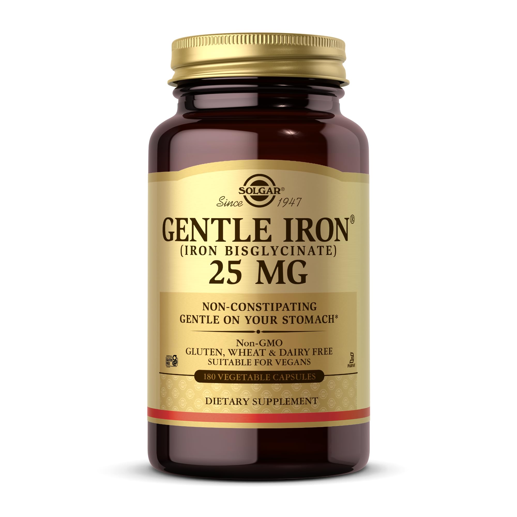 Solgar Gentle Iron 25 mg | Iron Bisglycinate - 180 Veg Caps | Gluten Free