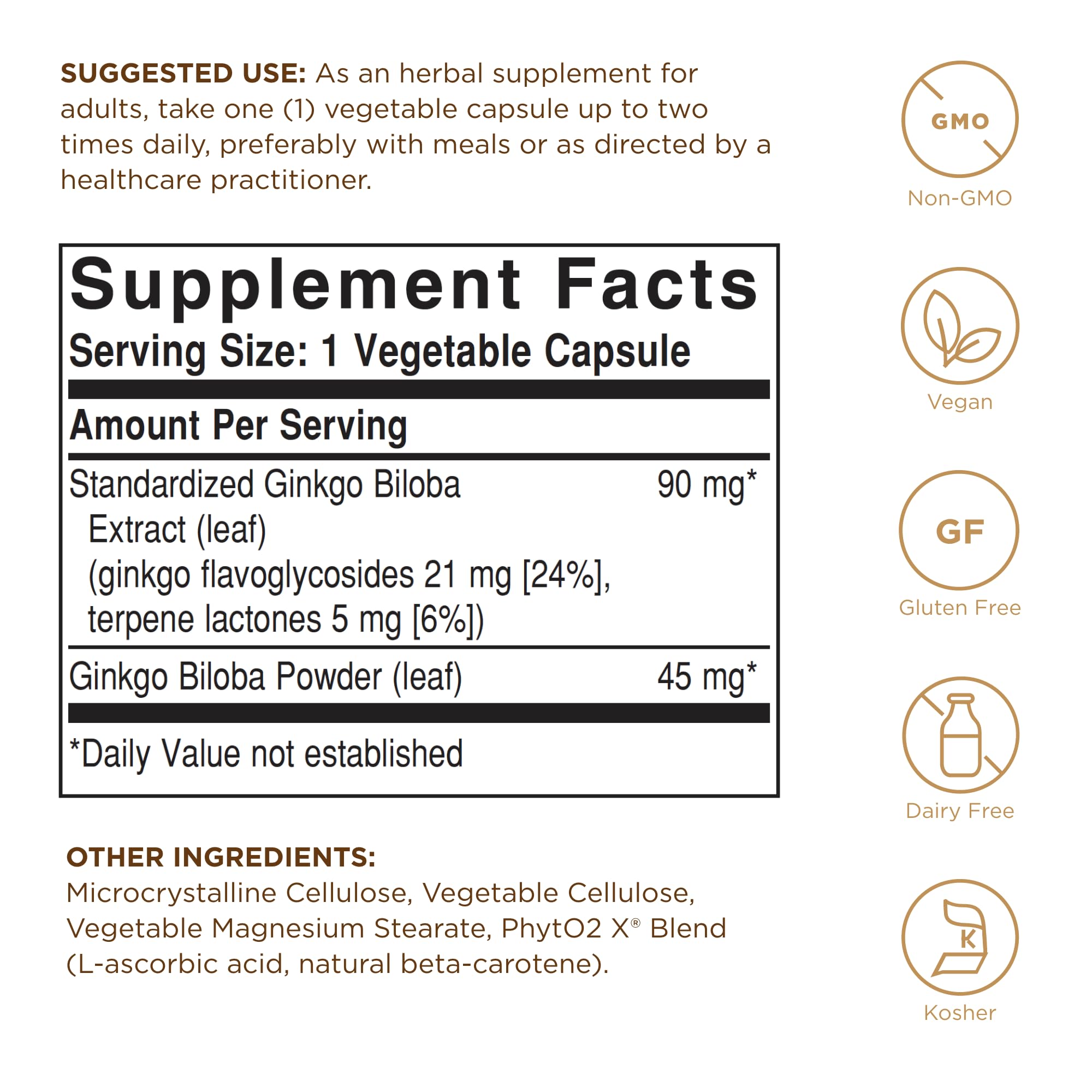 Solgar Ginkgo Biloba Leaf Extract - 180 Veg Caps | SFP, Non-GMO
