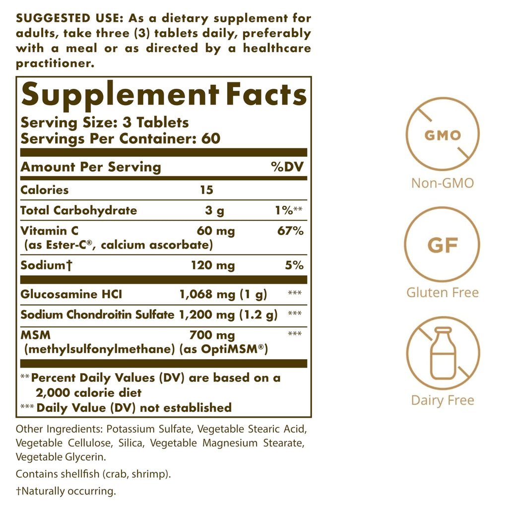 Solgar Glucosamine Chondroitin MSM Ester-C – 180 Tablets | Joint Support